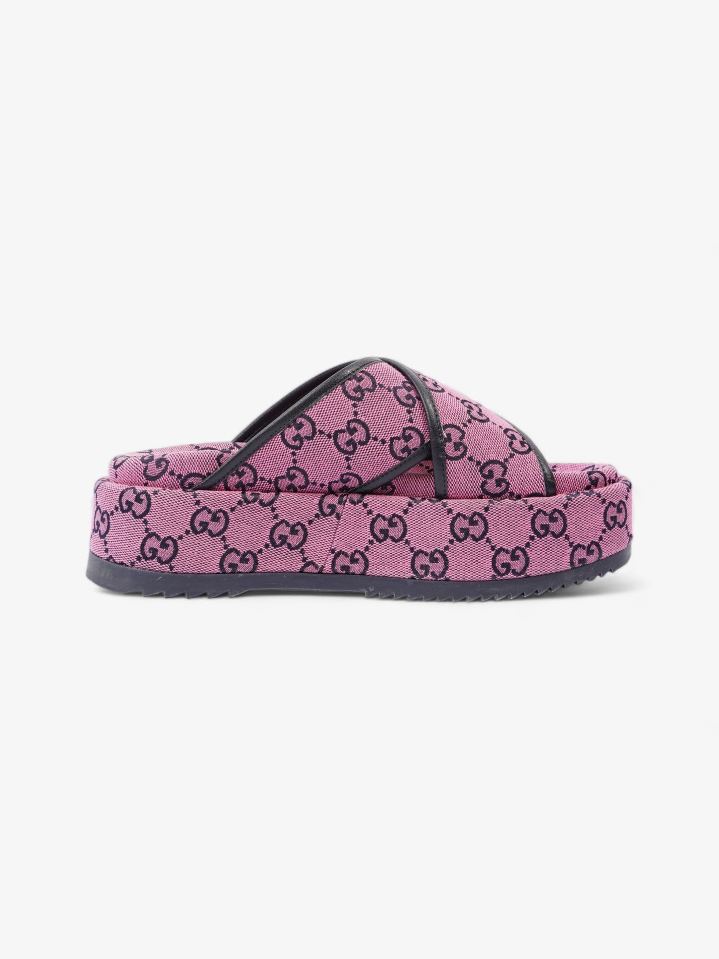 Gucci Crossover Platform Sandal Pink And Navy GG Supreme Canvas EU 36.5 UK 4.5