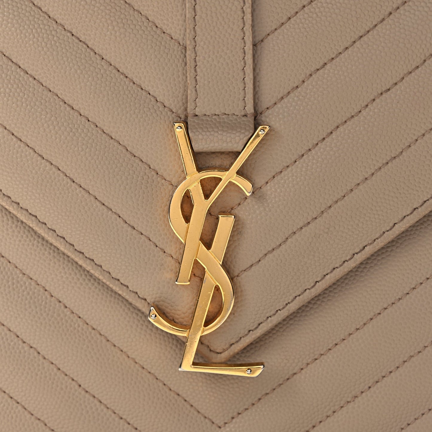 Saint Laurent Grain De Poudre Matelasse Chevron Large Monogram Satchel Dark Beige