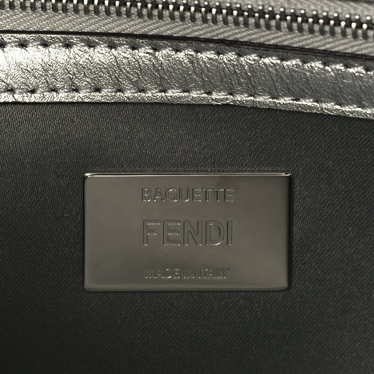 Fendi Crystal Vitello Laminato FF Medium Baguette Crystal Argento