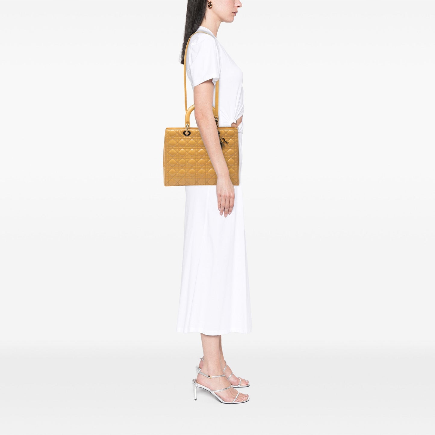 Yellow Dior Large Patent Cannage Lady Dior Satchel