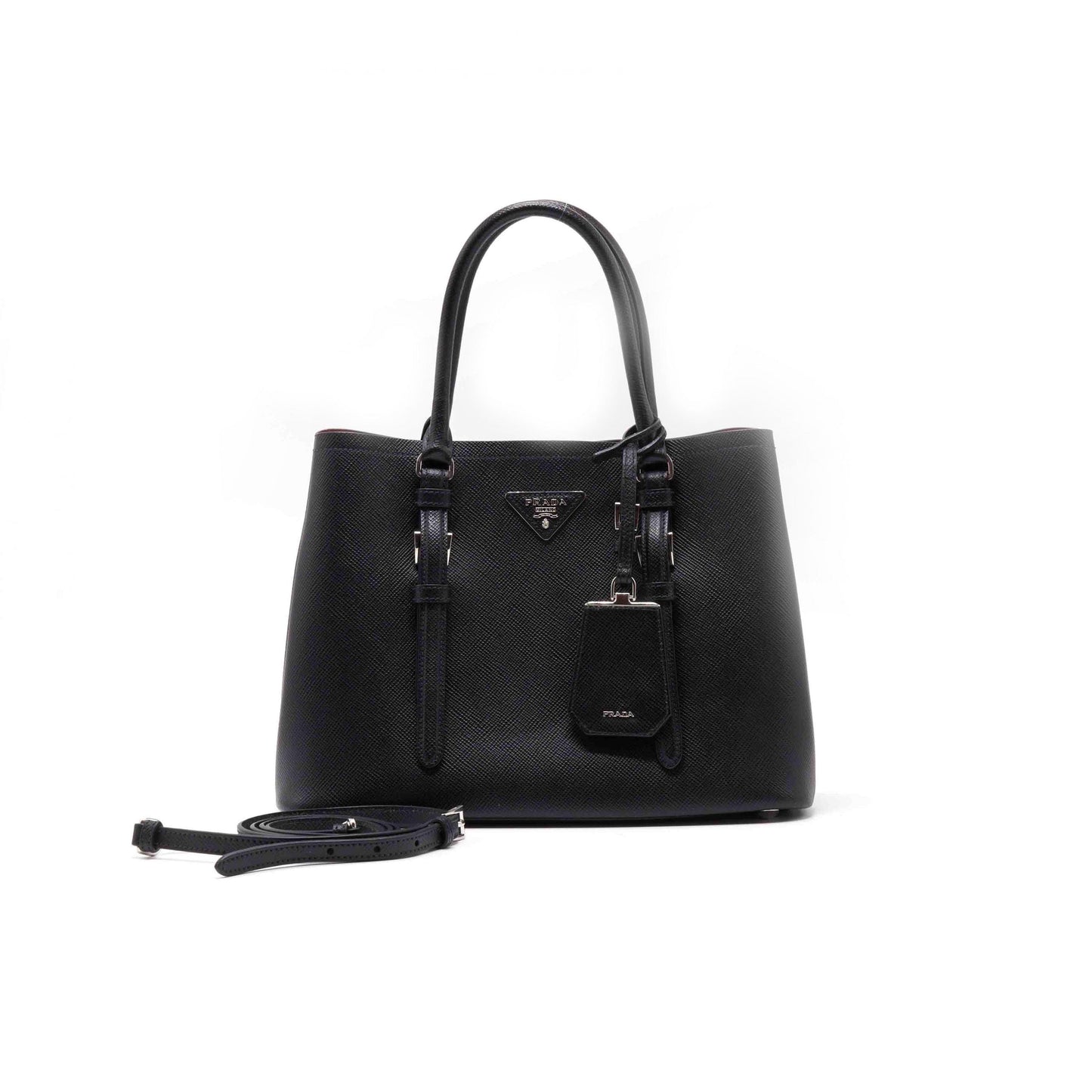 Prada Nero Saffiano Cuir Leather Medium Double Handle Tote