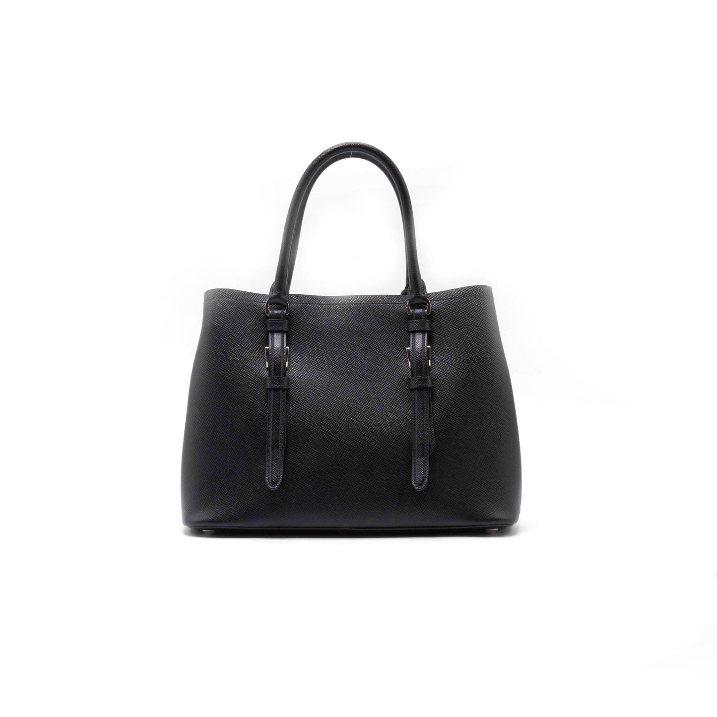 Prada Nero Saffiano Cuir Leather Medium Double Handle Tote