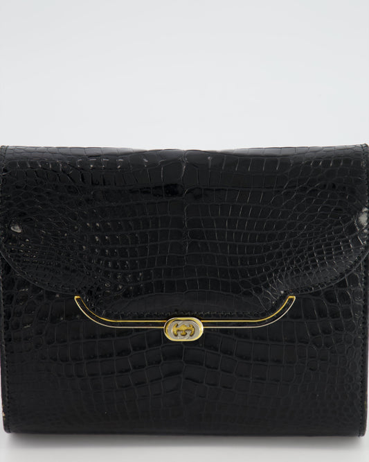 Gucci Vintage Black Crocodile Leather GG Clutch Bag