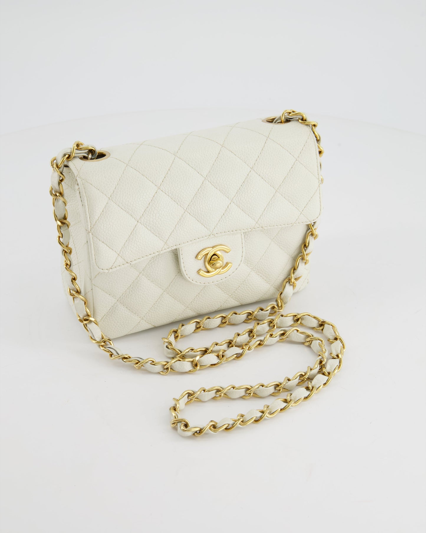 *RARE* Chanel White Caviar Mini Square Flap Bag with 24K Gold Hardware
