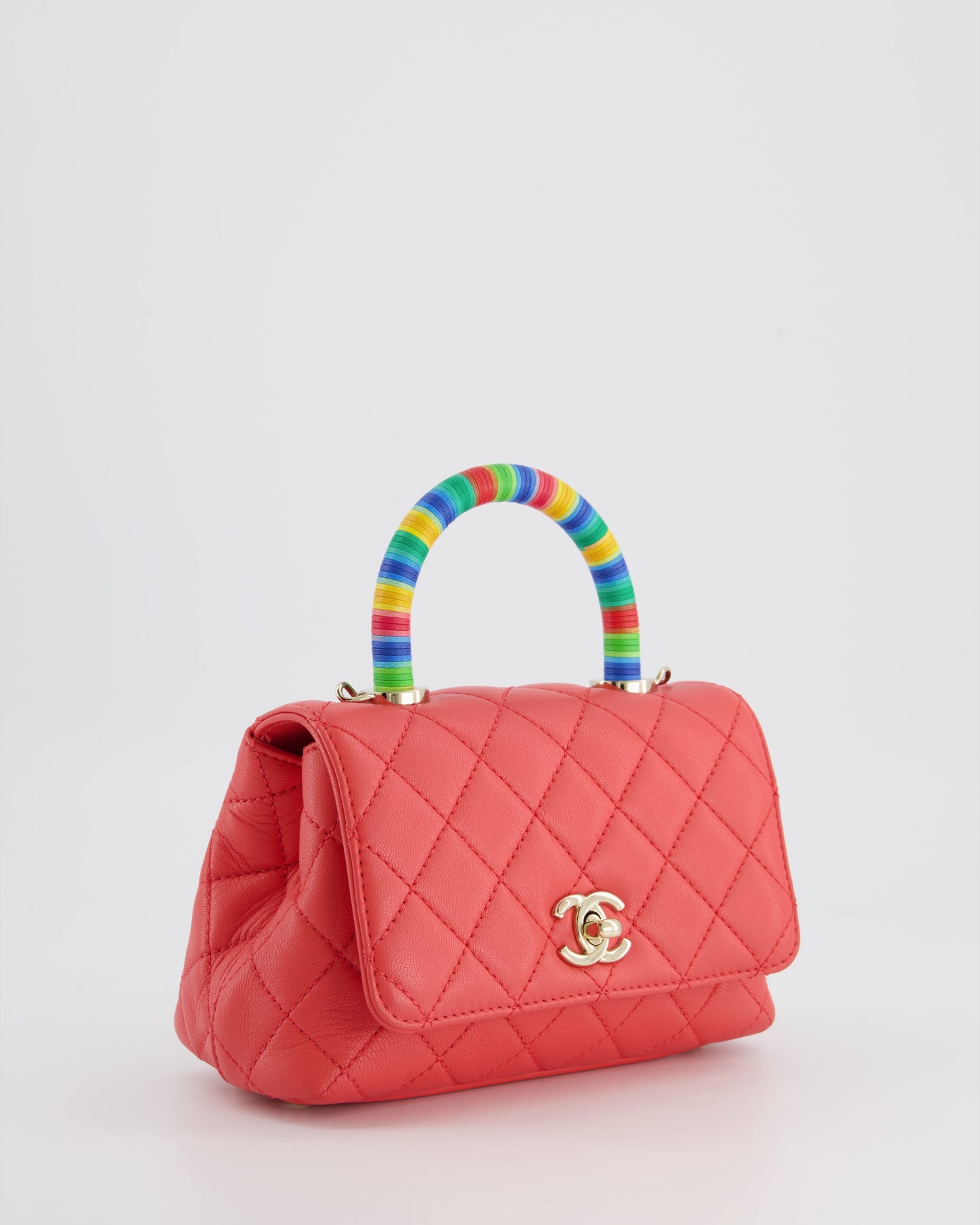 Chanel Pink Extra Mini Coco Multi-Colour Handle Bag in Lambskin with Champagne Gold Hardware