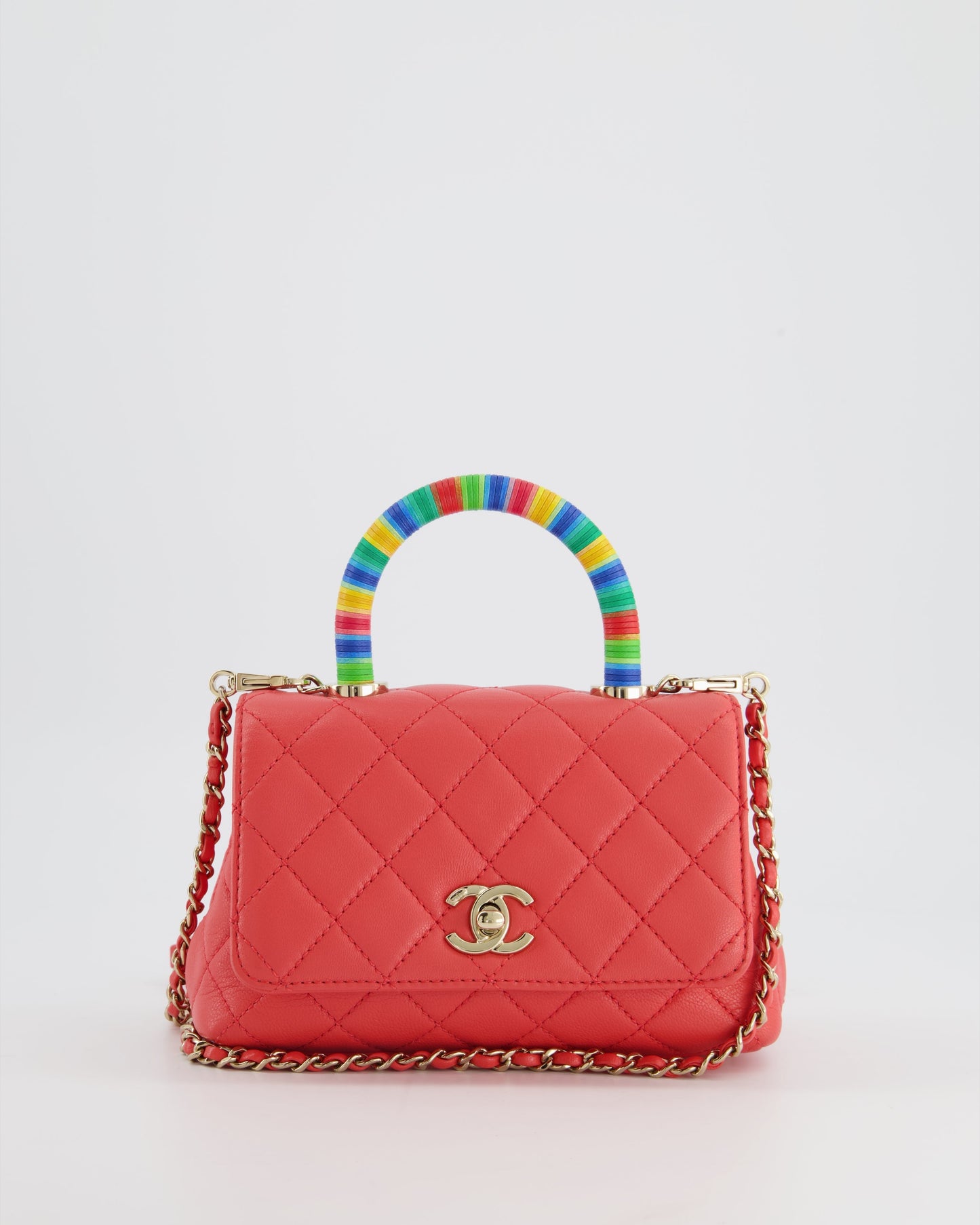 Chanel Pink Extra Mini Coco Multi-Colour Handle Bag in Lambskin with Champagne Gold Hardware