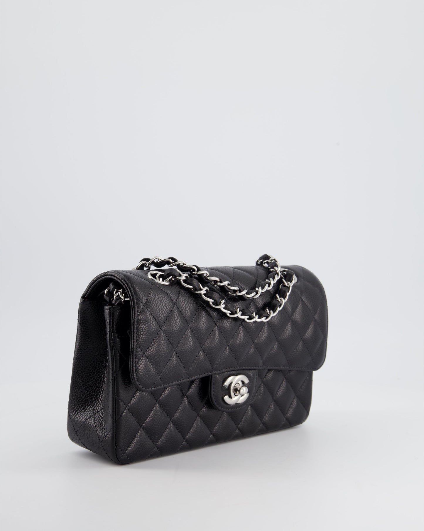 Chanel Black Small Classic Double Flap Bag in Caviar Leather with Silver Hardware
