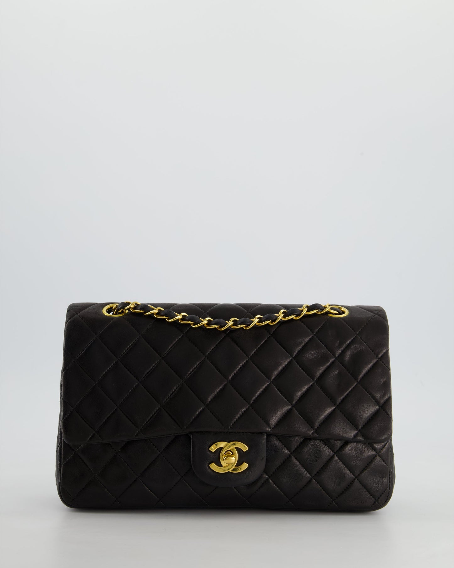 Chanel Black Medium   Double Flap Bag In Lambskin Leather with 24K Gold Hardware