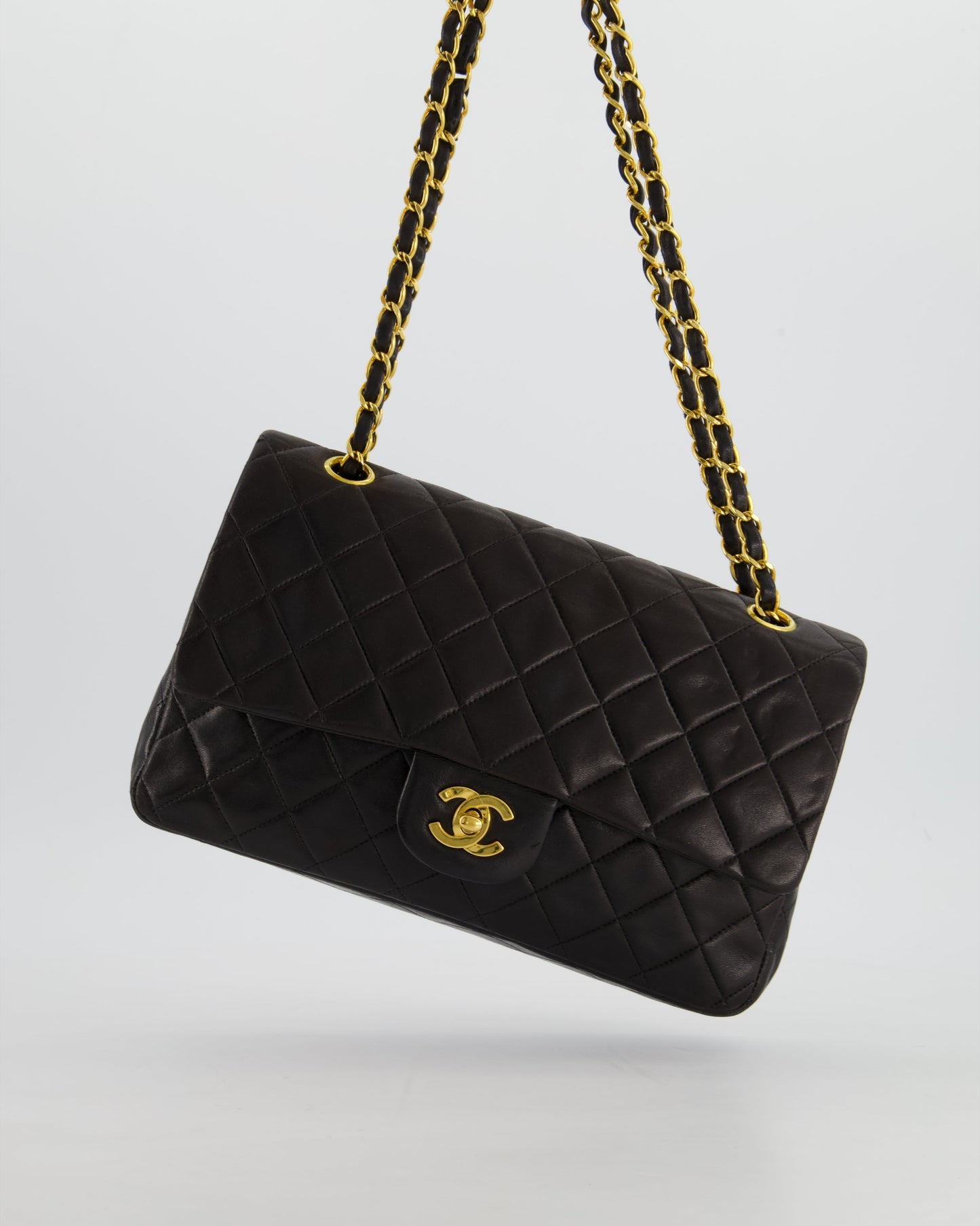 Chanel Black Medium   Double Flap Bag In Lambskin Leather with 24K Gold Hardware