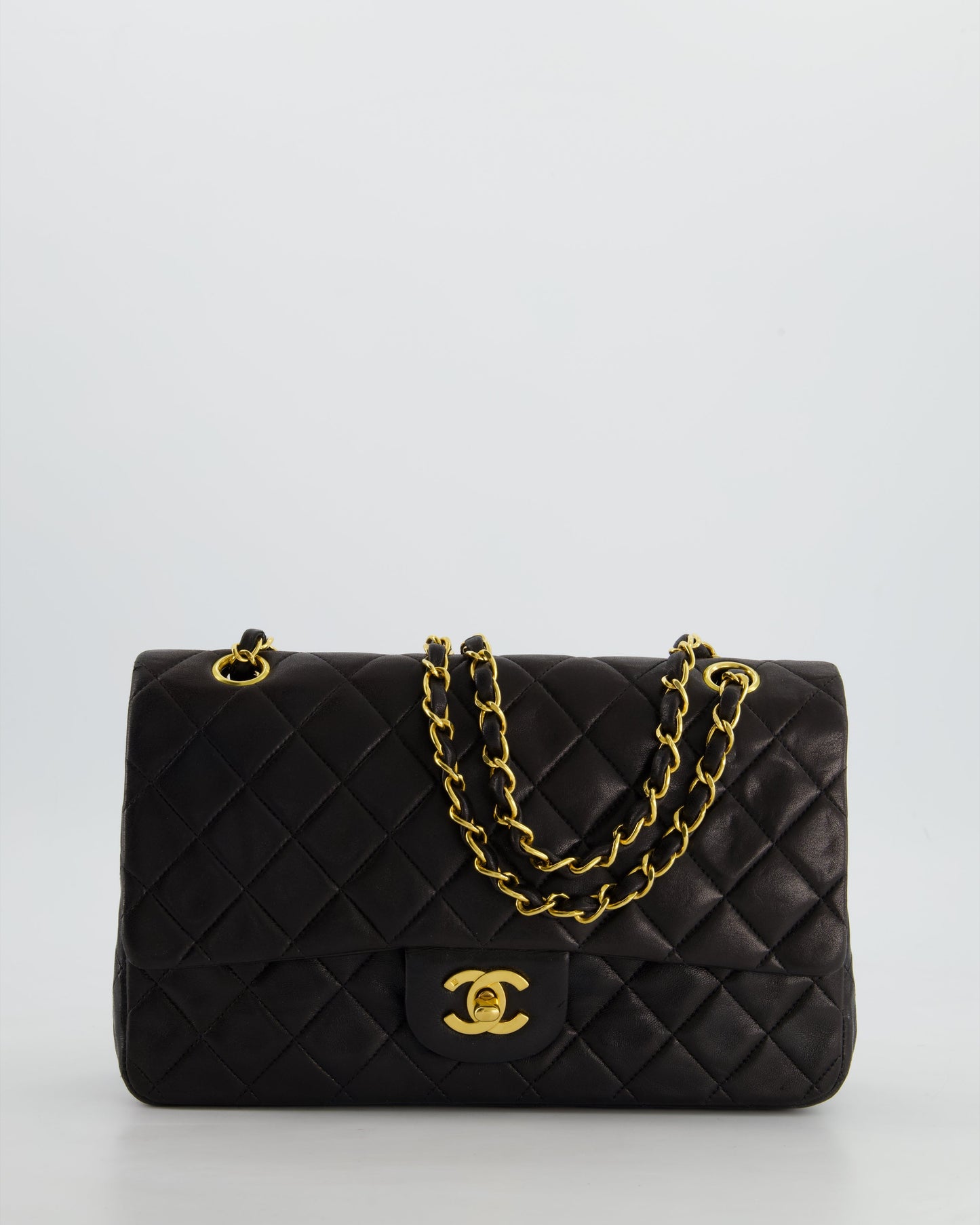 Chanel Black Medium   Double Flap Bag In Lambskin Leather with 24K Gold Hardware