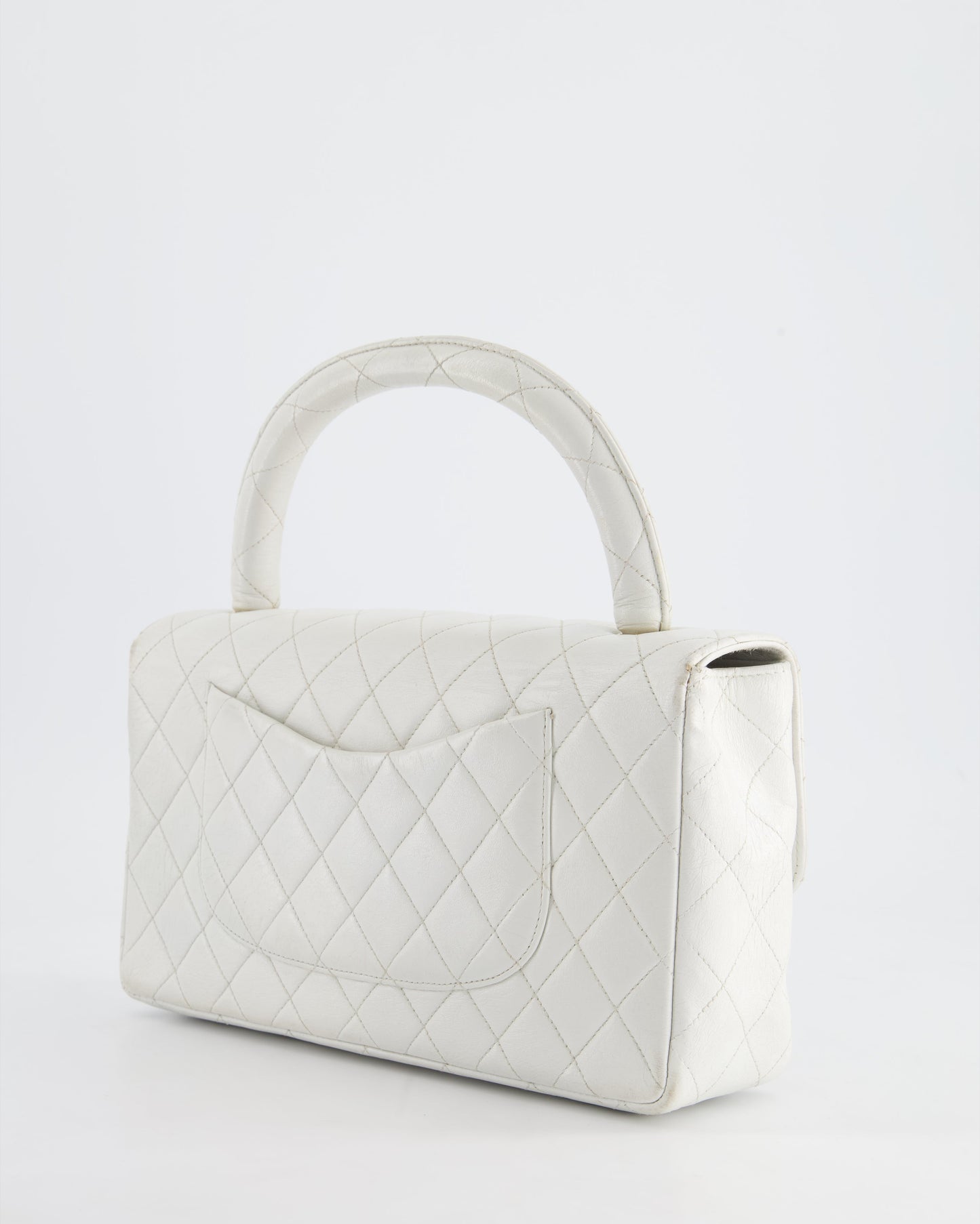 Chanel White Matelasse Leather Top Handle Bag with 24K Gold Hardware