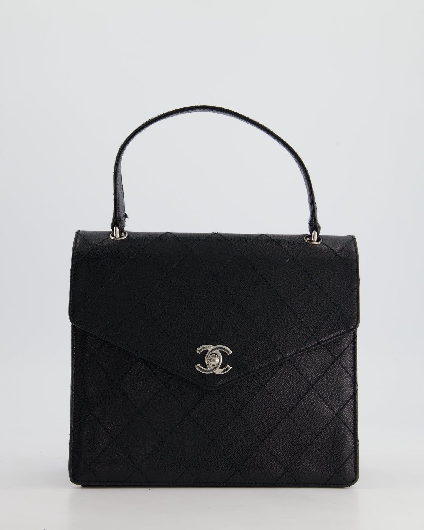 Chanel Black Top Handle Bag in Caviar Leather with Silver Hardware