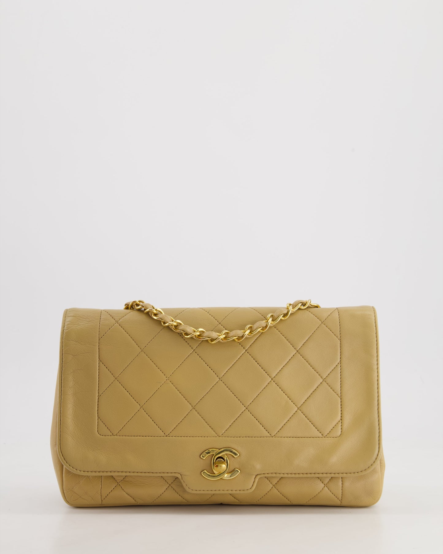 Chanel Beige Diana Flap Bag in Lambskin Leather with 24K Gold Hardware