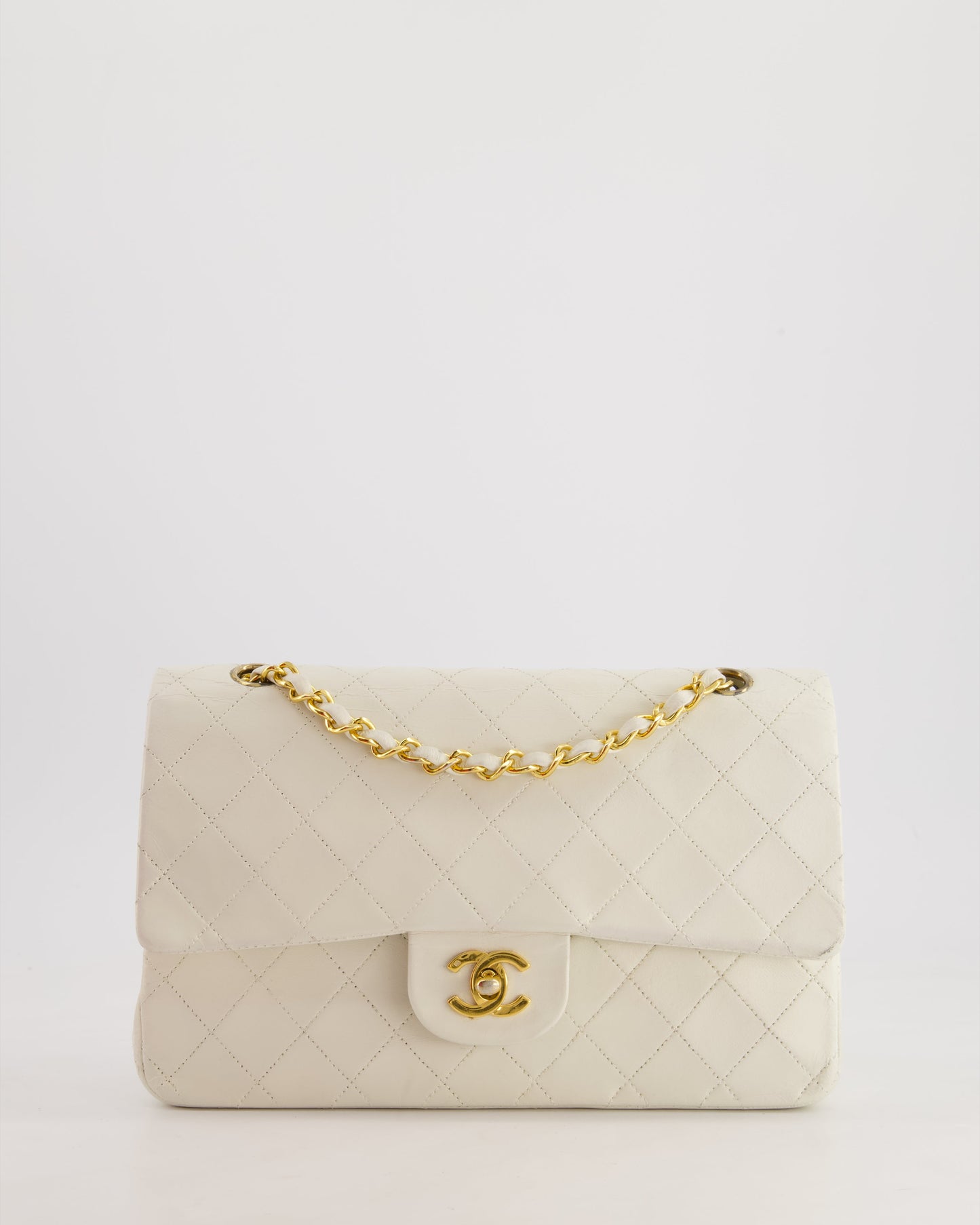 *FIRE PRICE* Chanel White Medium Classic Double Flap Bag in Lambskin Leather with 24K Gold Hardware