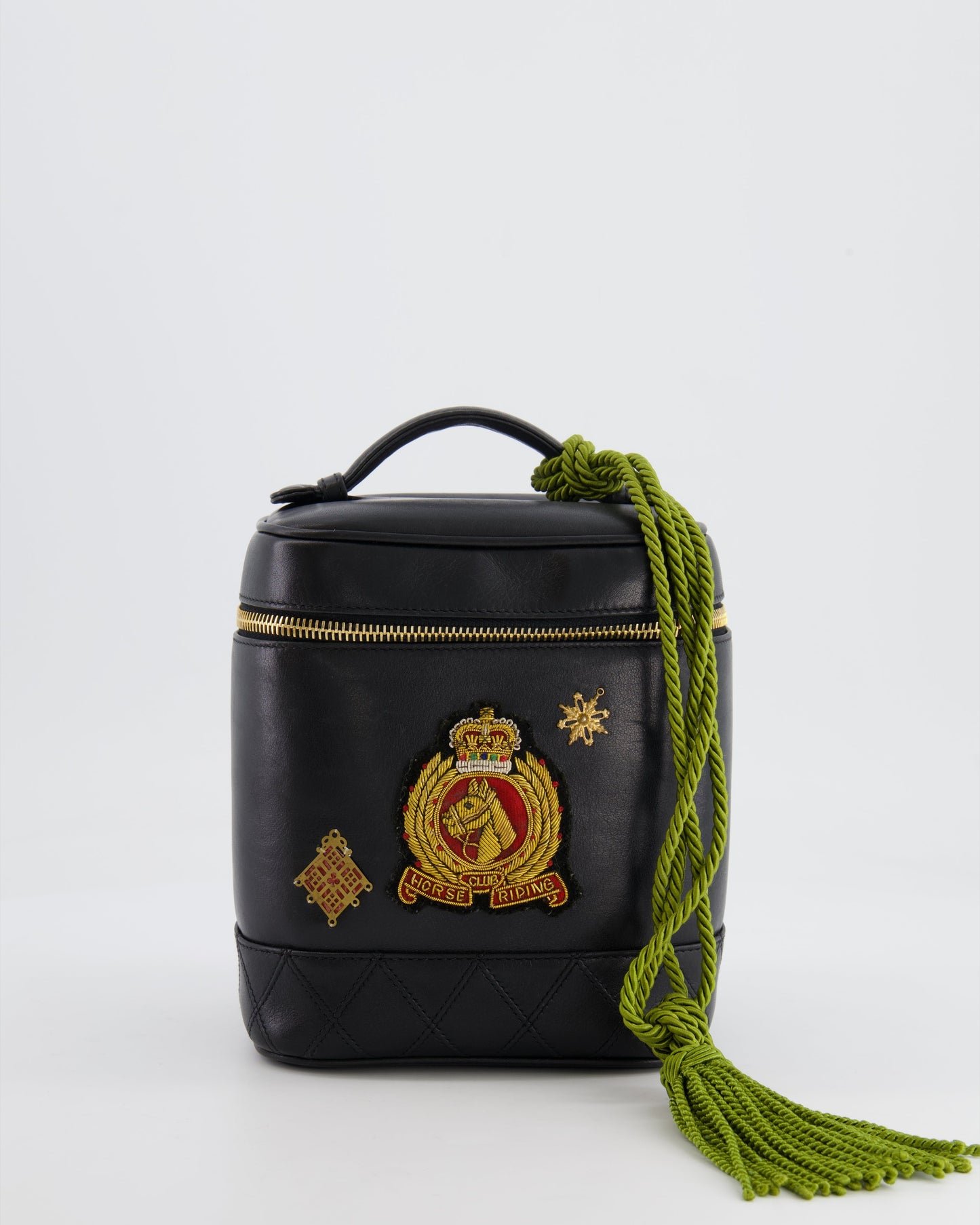 Chanel Black Lambskin Leather Embroidered Vanity Bag with 24K Gold Hardware