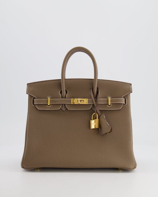 *HOT* Hermès Birkin Retourne 25 Bag in Etoupe Togo Leather with Gold Hardware