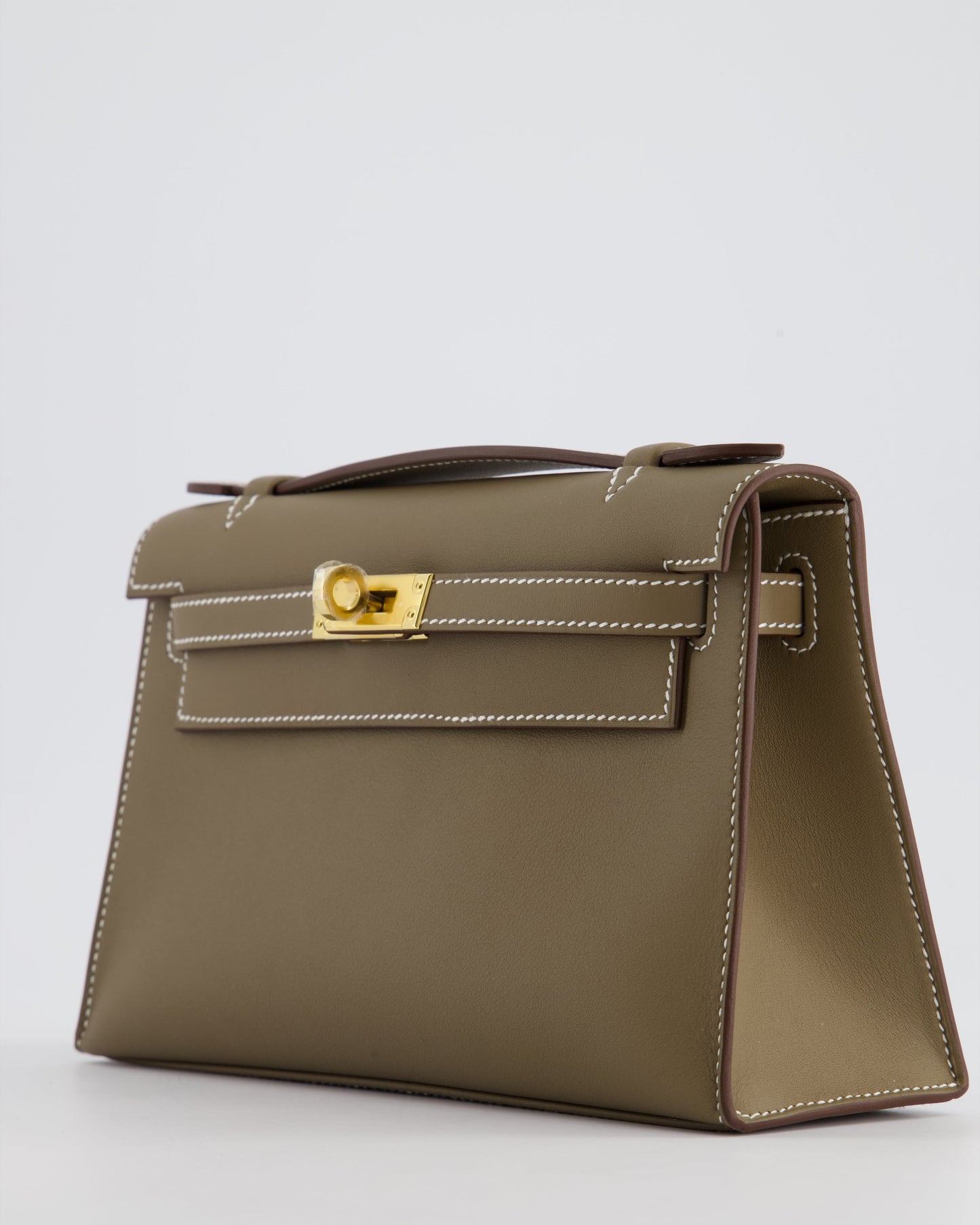 *HOT & RARE* Hermès Kelly Pochette Bag in Etoupe Swift Leather and Gold Hardware