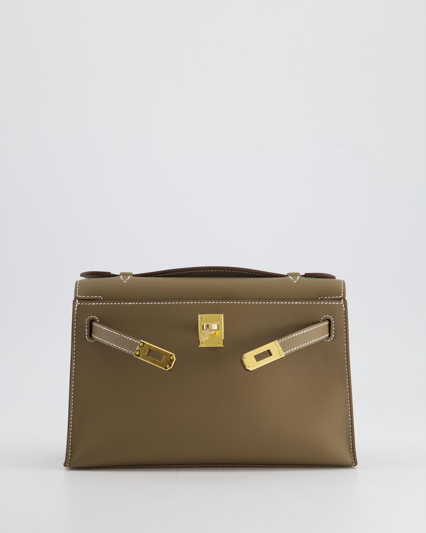 *HOT & RARE* Hermès Kelly Pochette Bag in Etoupe Swift Leather and Gold Hardware