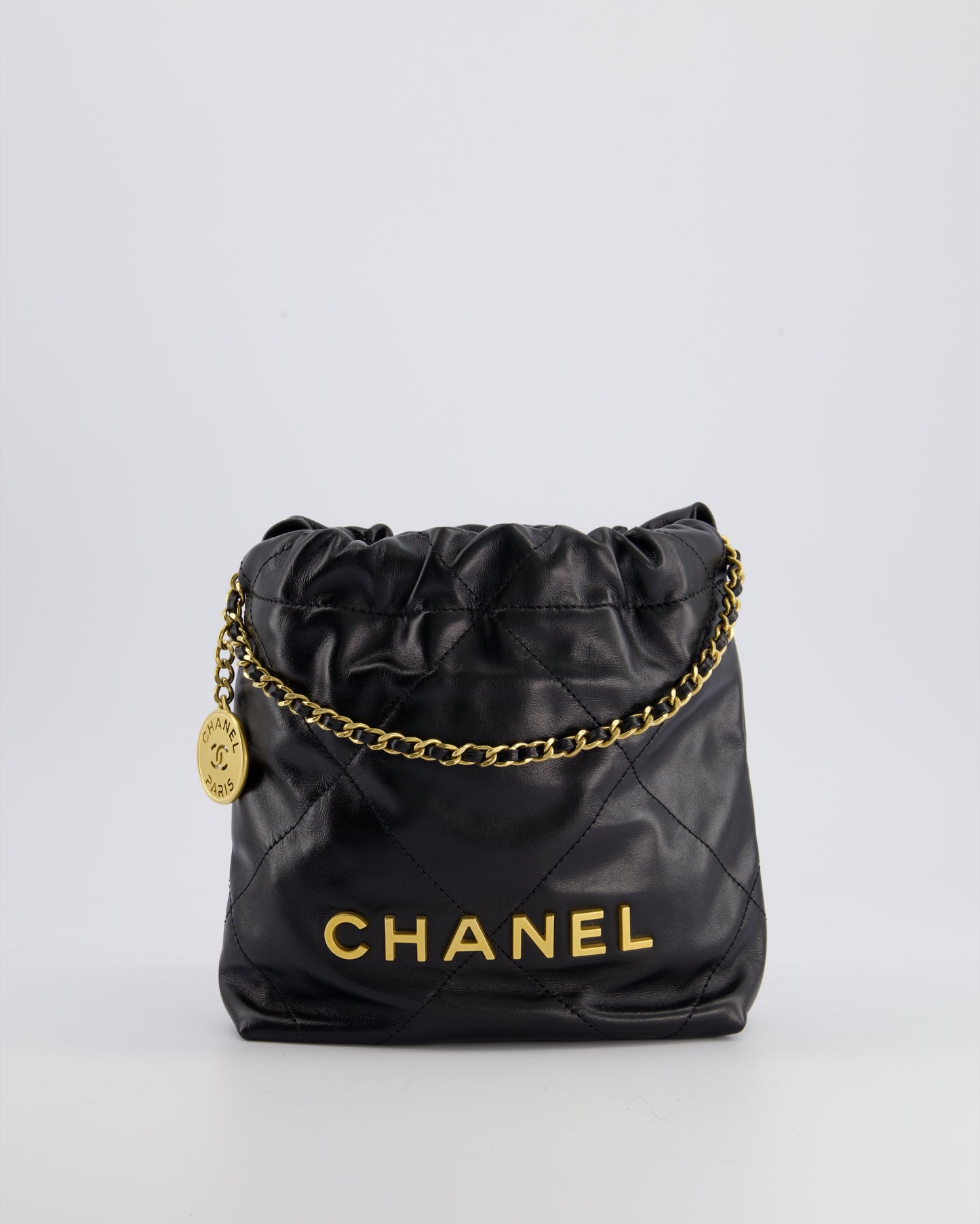 Chanel Mini 22 Bag in Black Shiny Calfskin with Gold Hardware