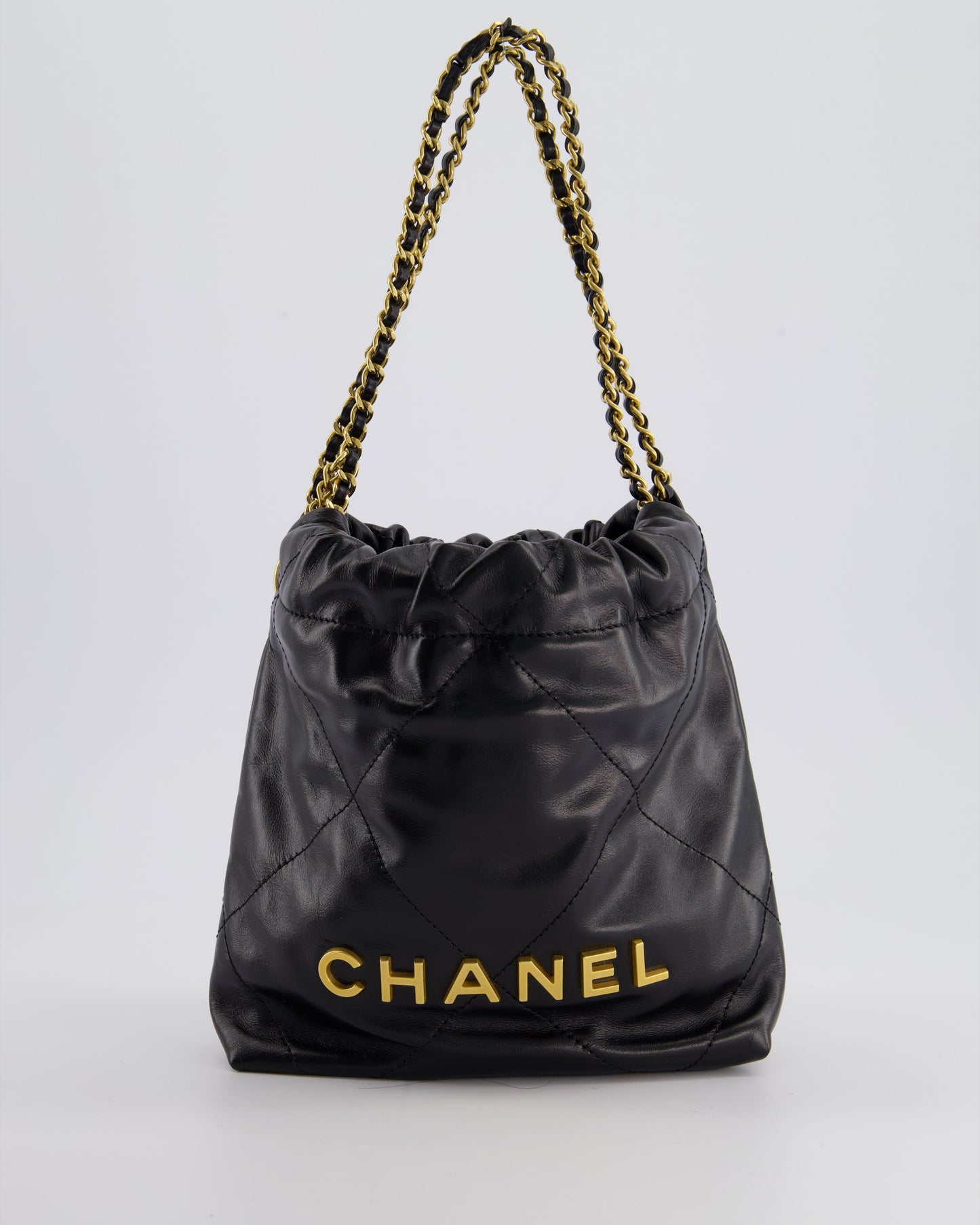 Chanel Mini 22 Bag in Black Shiny Calfskin with Gold Hardware