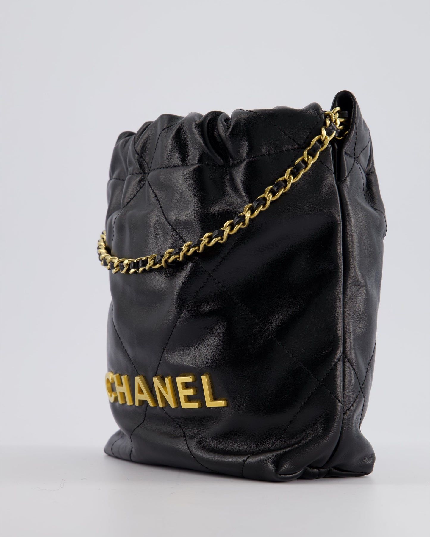 Chanel Mini 22 Bag in Black Shiny Calfskin with Gold Hardware