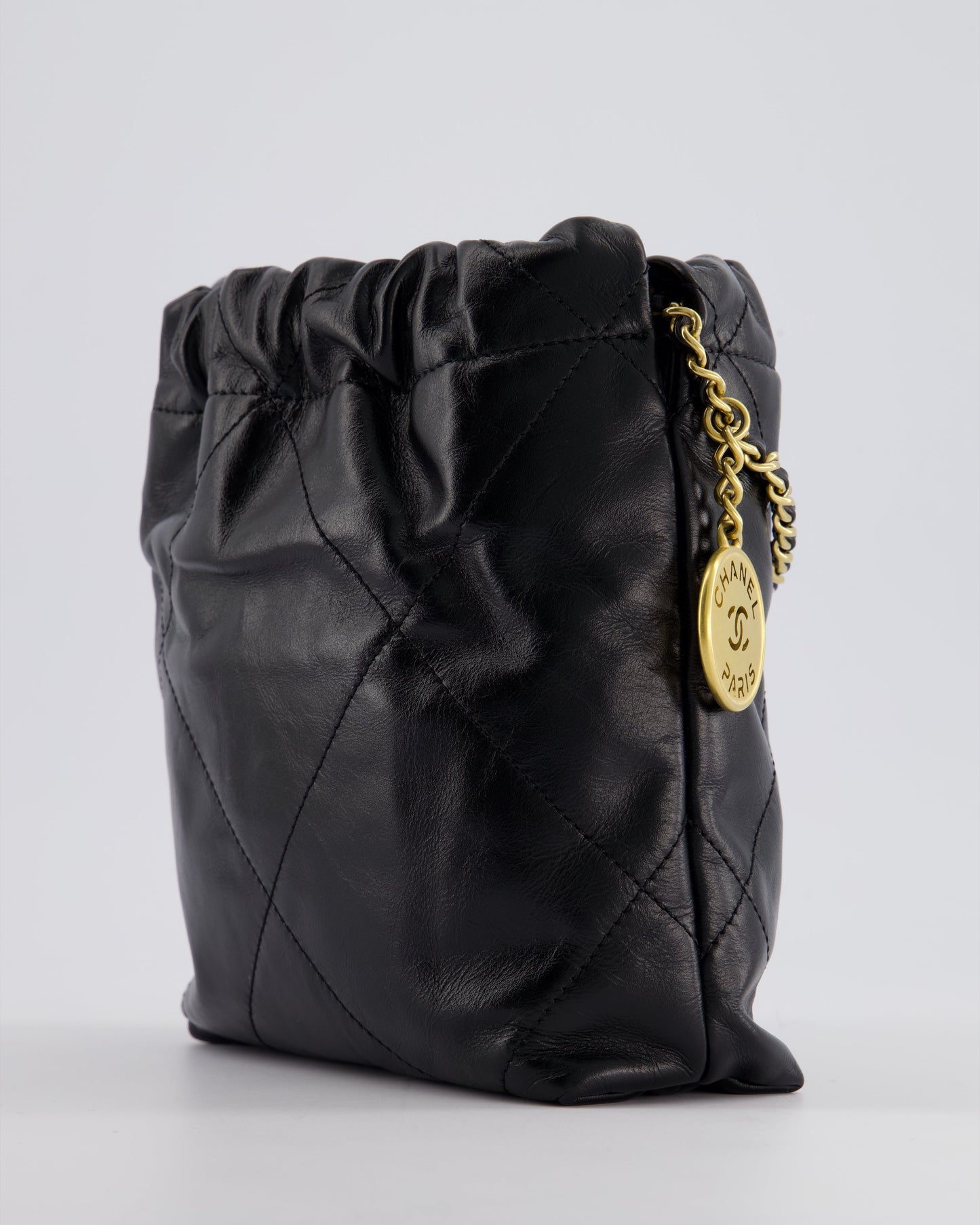 Chanel Mini 22 Bag in Black Shiny Calfskin with Gold Hardware