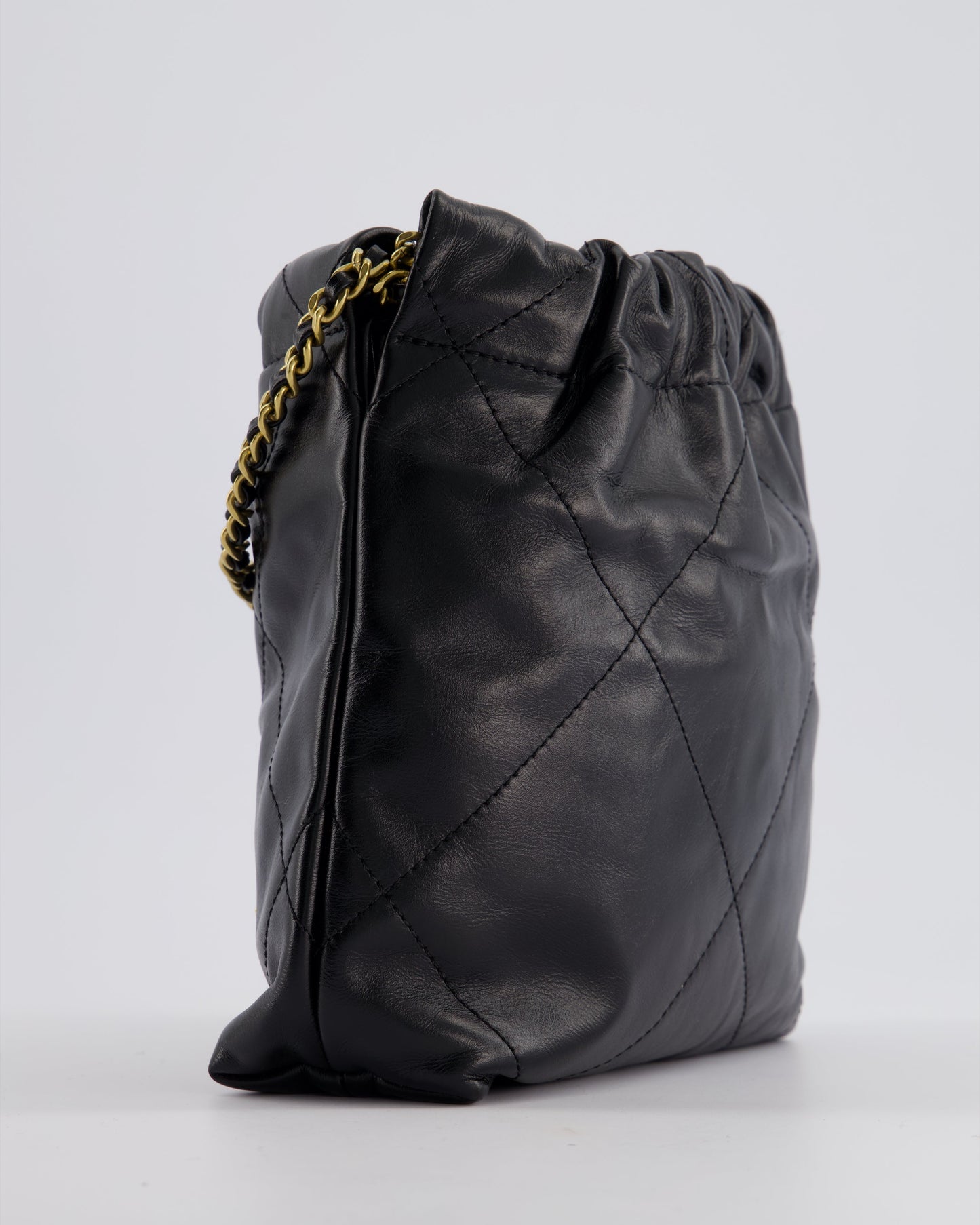 Chanel Mini 22 Bag in Black Shiny Calfskin with Gold Hardware