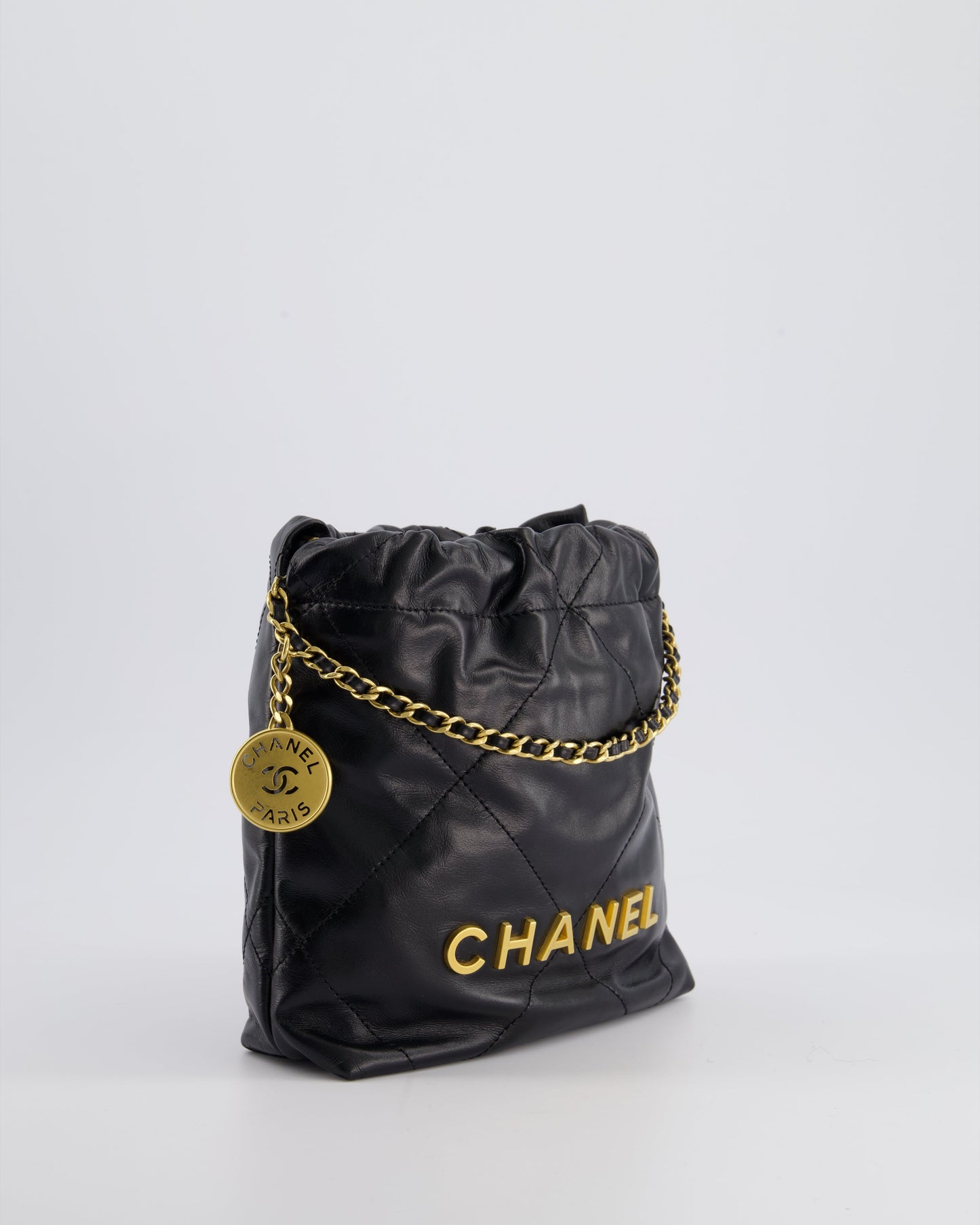 Chanel Mini 22 Bag in Black Shiny Calfskin with Gold Hardware