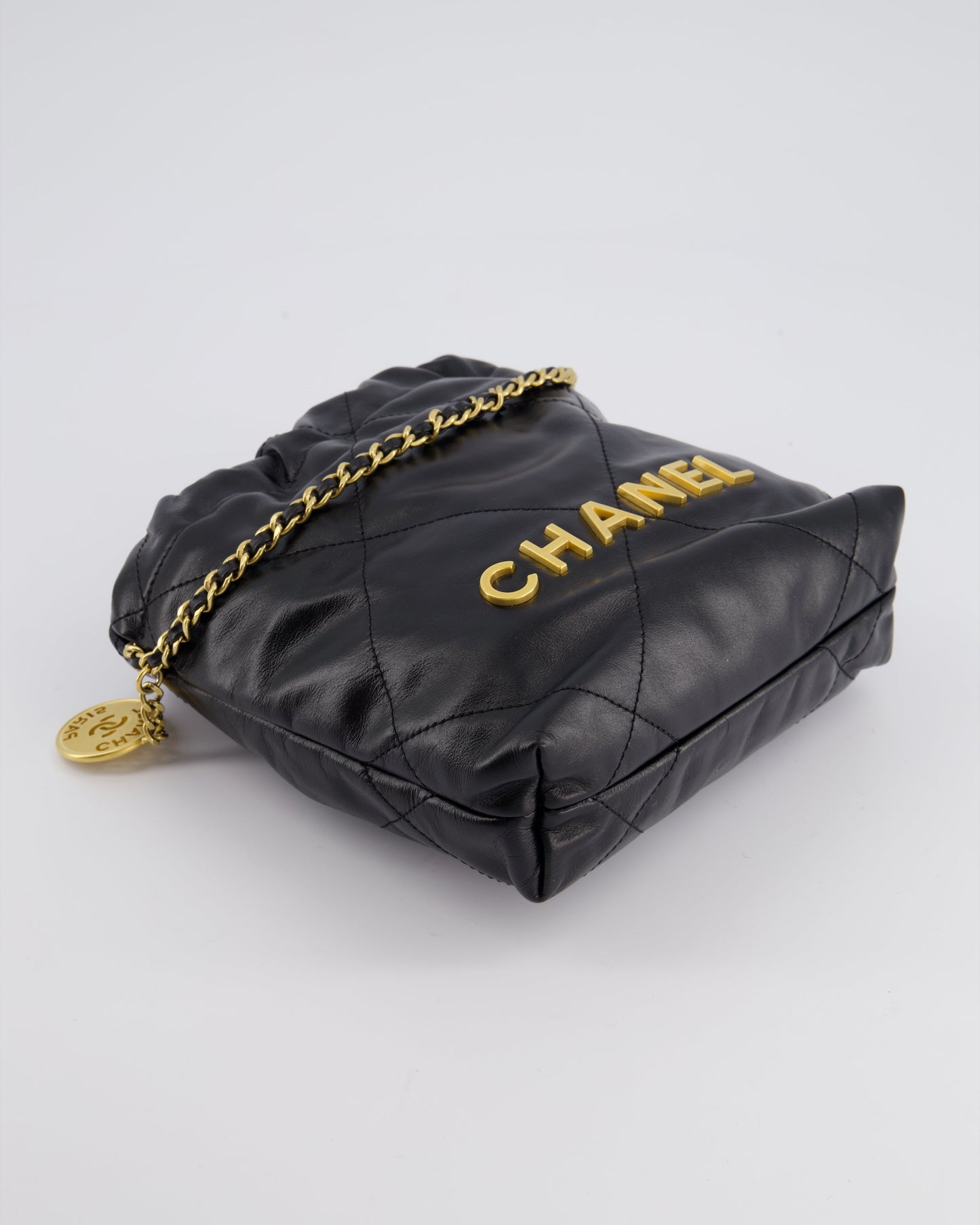 Chanel Mini 22 Bag in Black Shiny Calfskin with Gold Hardware