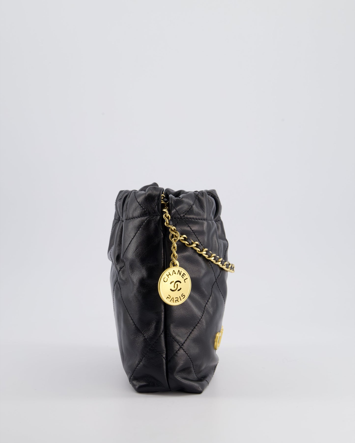 Chanel Mini 22 Bag in Black Shiny Calfskin with Gold Hardware