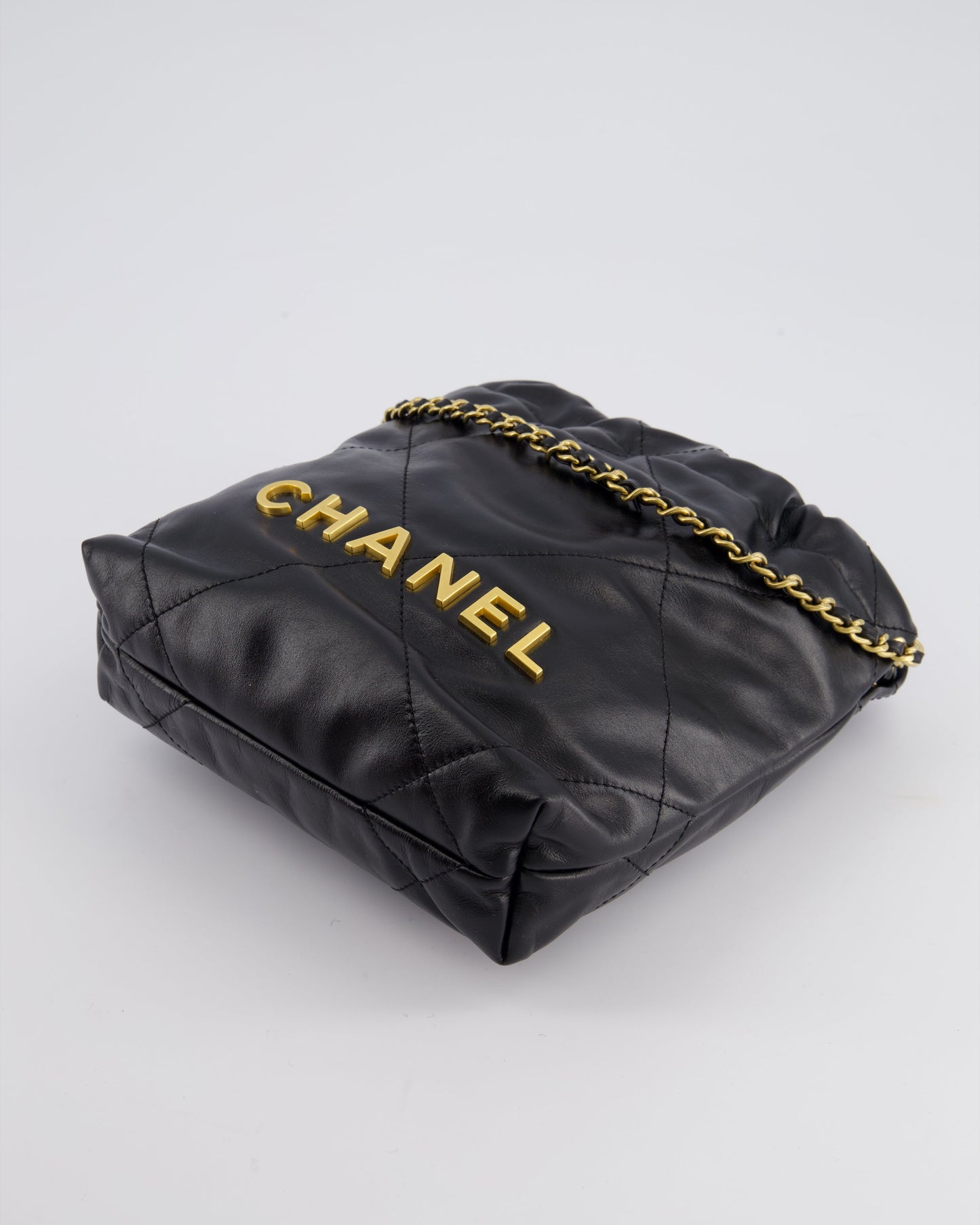 Chanel Mini 22 Bag in Black Shiny Calfskin with Gold Hardware