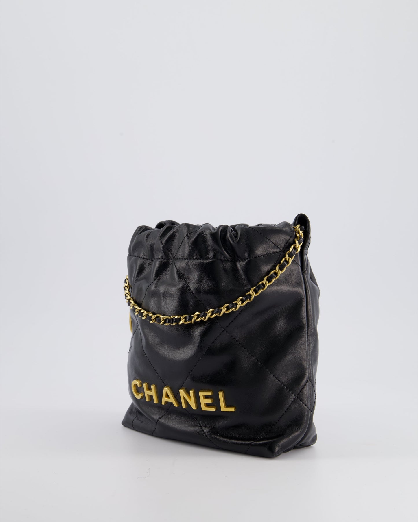 Chanel Mini 22 Bag in Black Shiny Calfskin with Gold Hardware