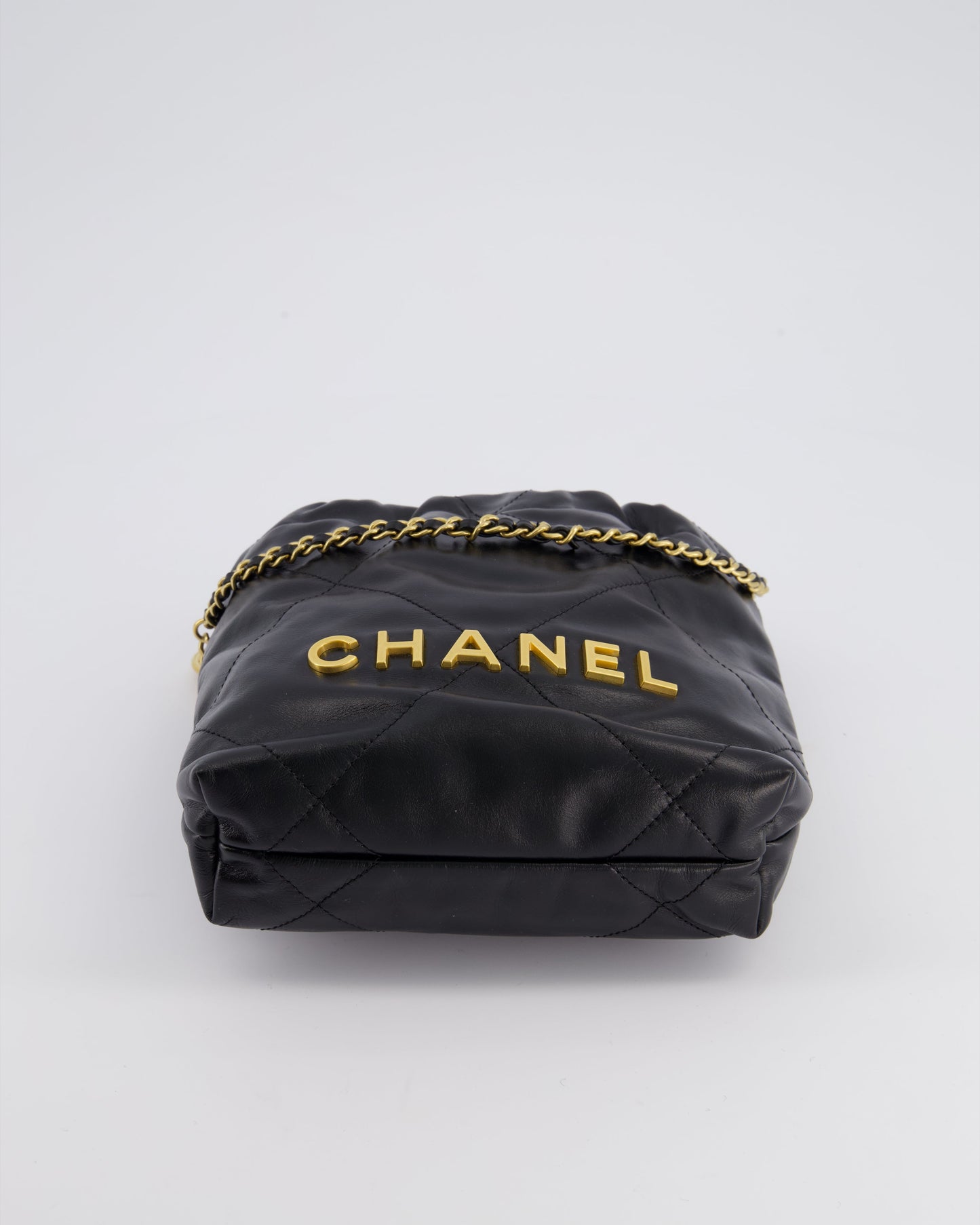 Chanel Mini 22 Bag in Black Shiny Calfskin with Gold Hardware