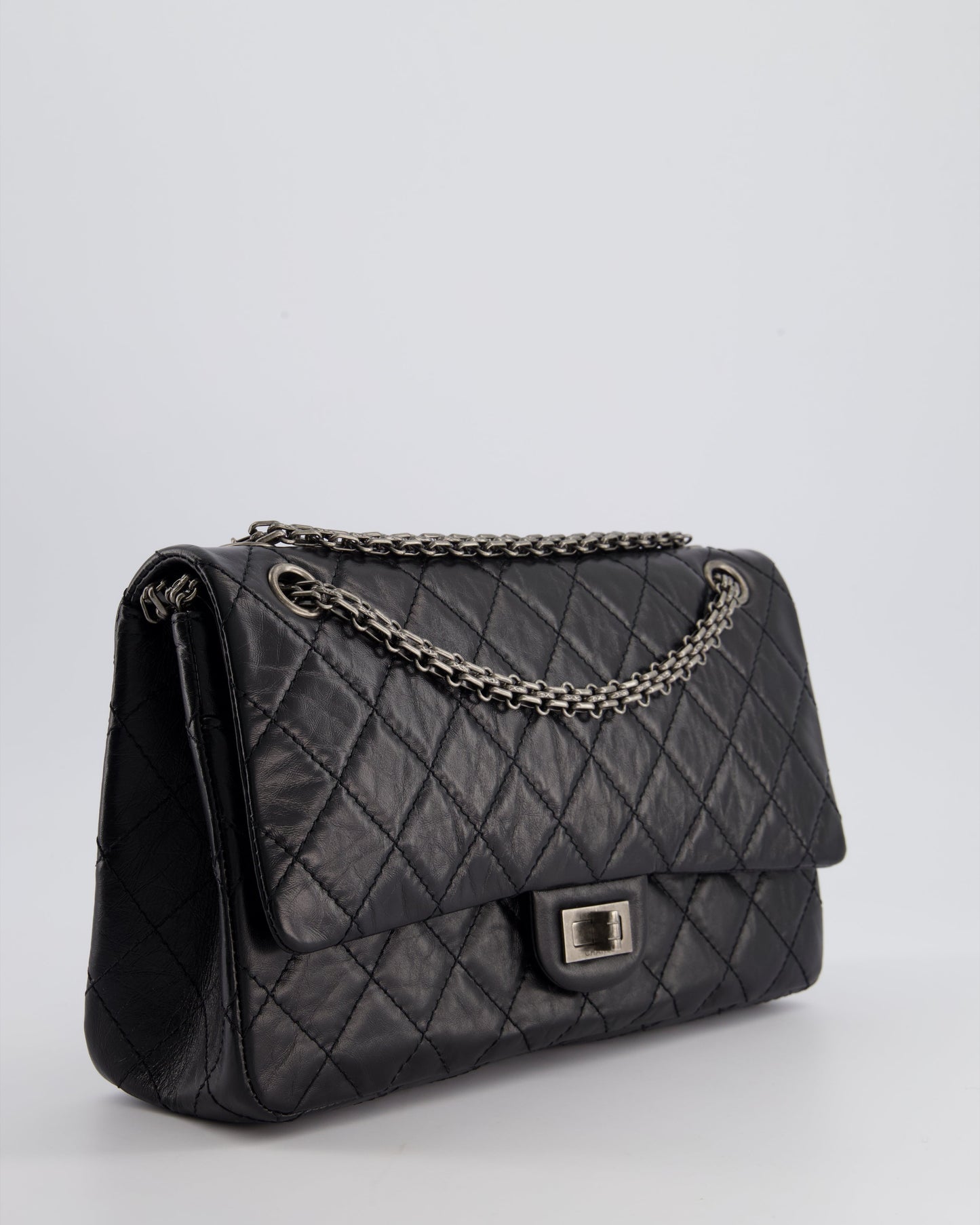 Chanel Black Medium Reissue 2.55 Double Flap Bag in Quilted Crumpled Lambskin with Ruthenium Hardware RRP ¬£8,850