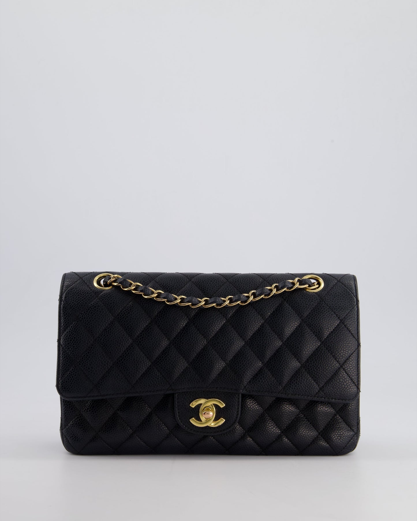 Chanel Black Medium Classic Double Flap Bag in Caviar Leather with 24K Gold Hardware