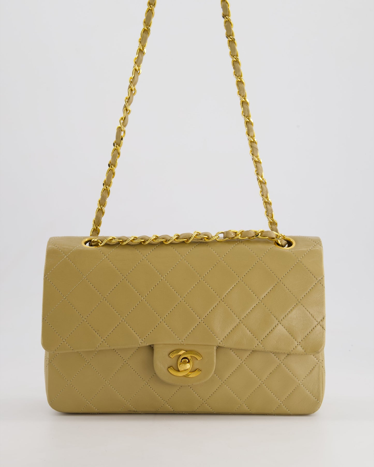 Chanel Beige Medium Double Flap Bag in Lambskin Leather with 24K Gold Hardware