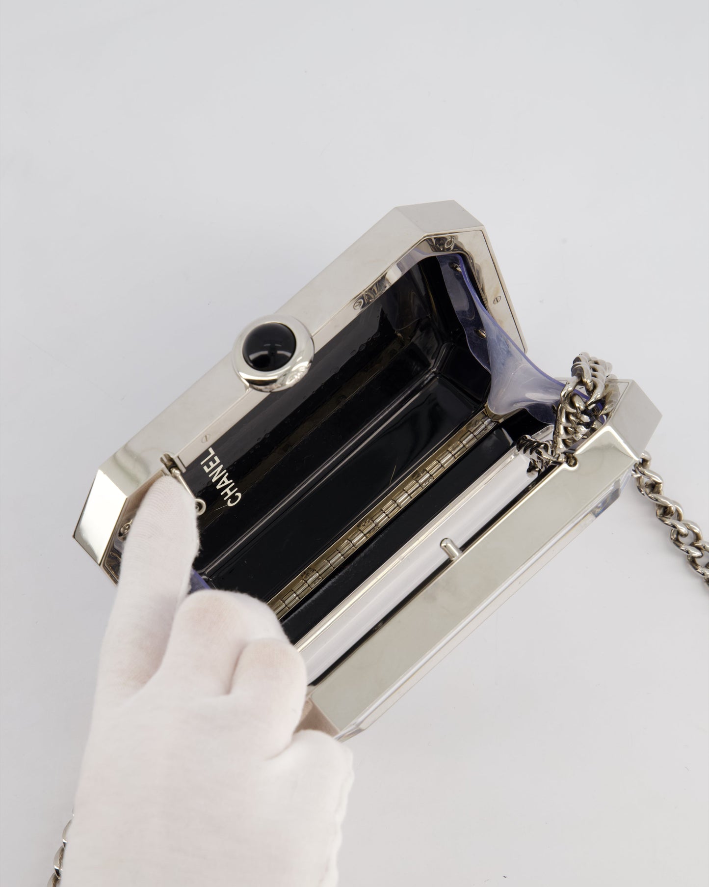 Chanel Silver, Black Minaudiere Plexiglass Clutch Bag