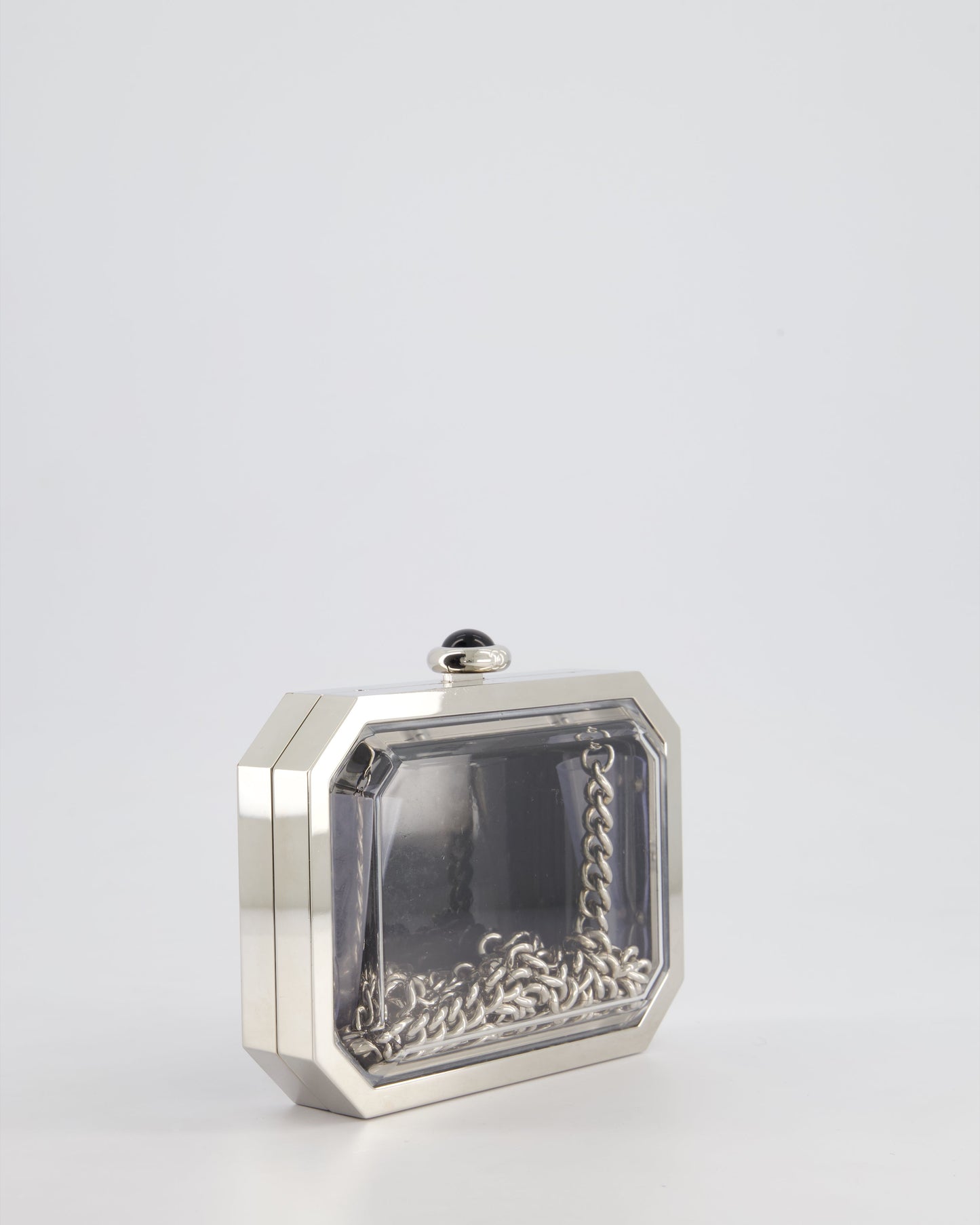 Chanel Silver, Black Minaudiere Plexiglass Clutch Bag
