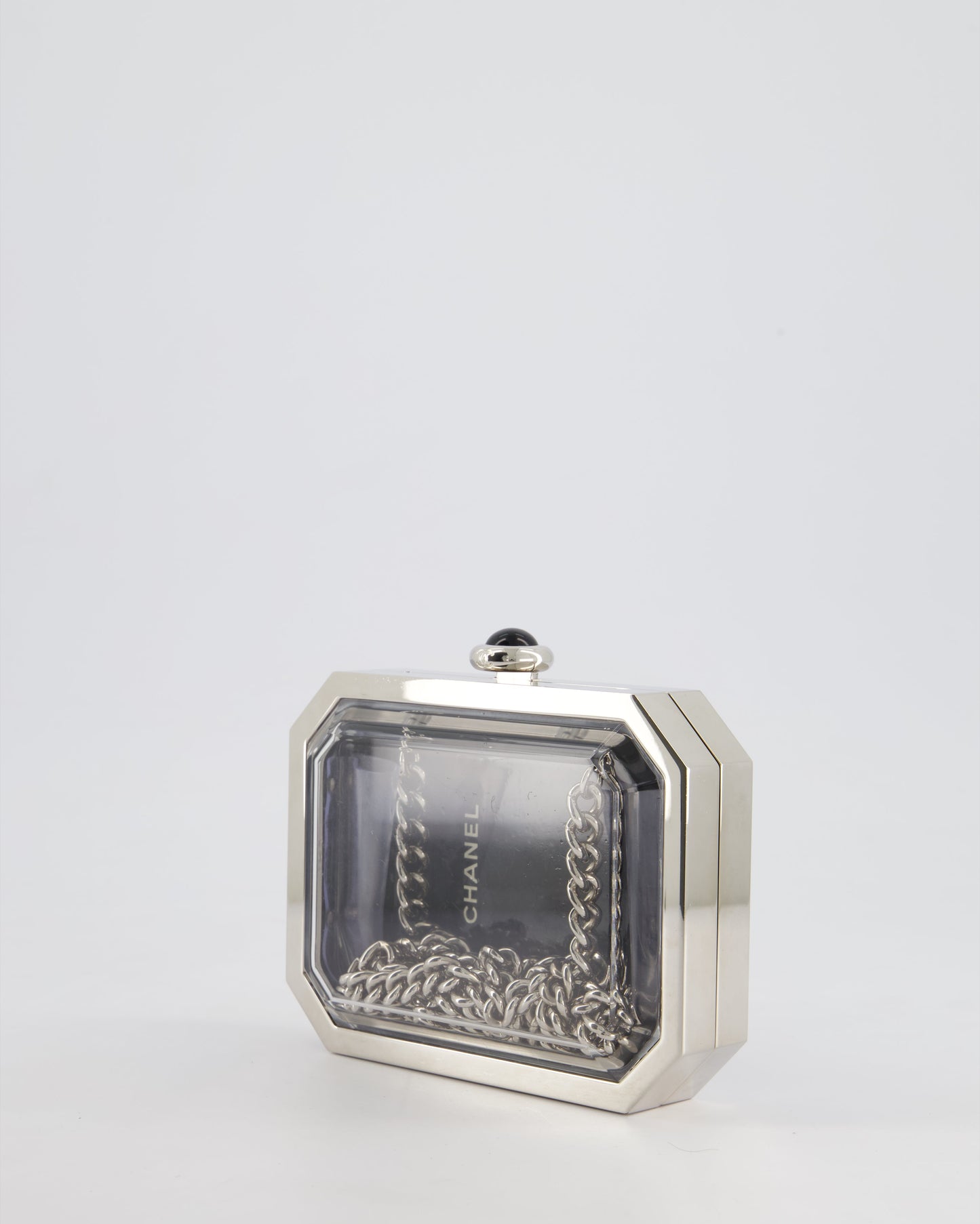 Chanel Silver, Black Minaudiere Plexiglass Clutch Bag