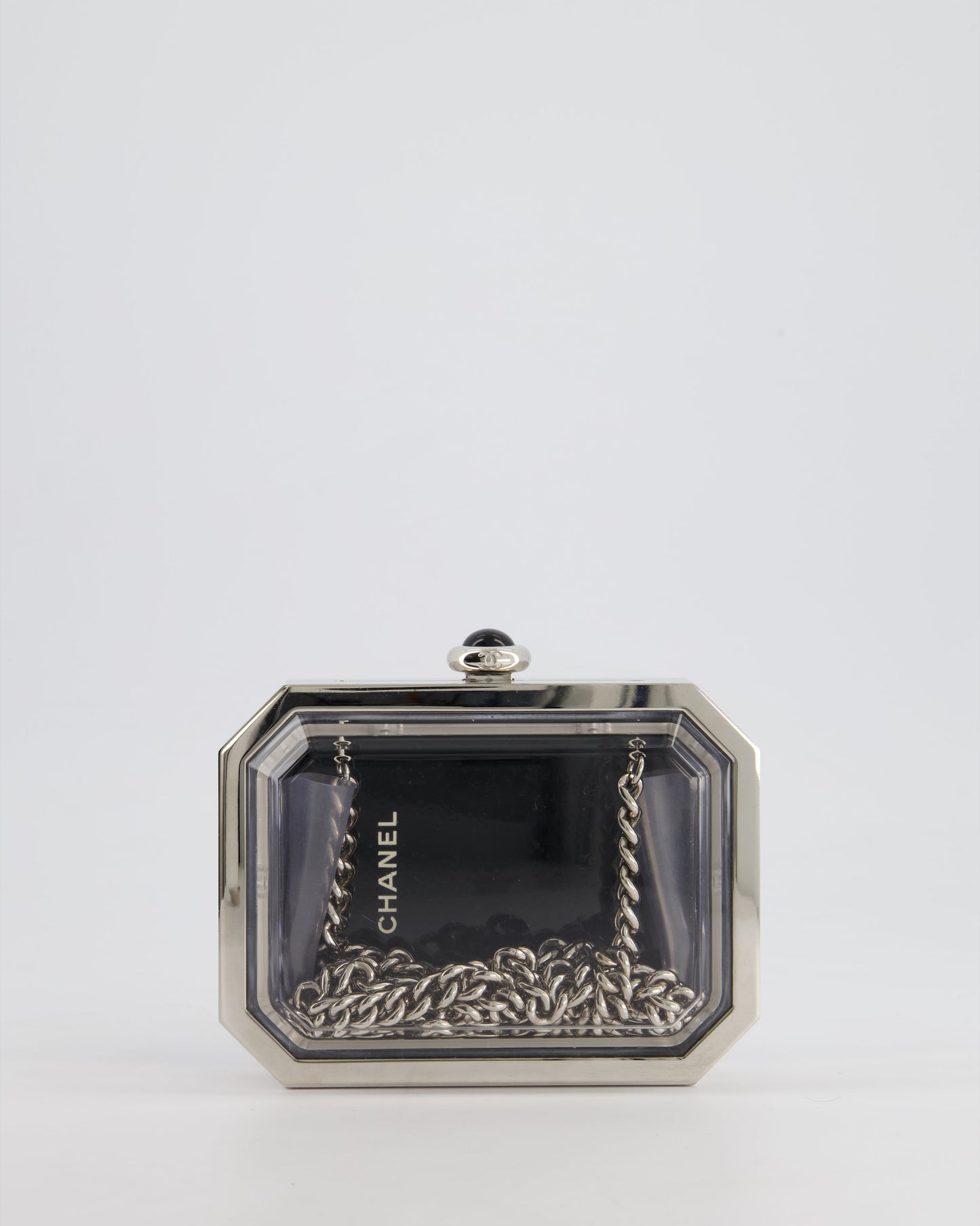 Chanel Silver, Black Minaudiere Plexiglass Clutch Bag