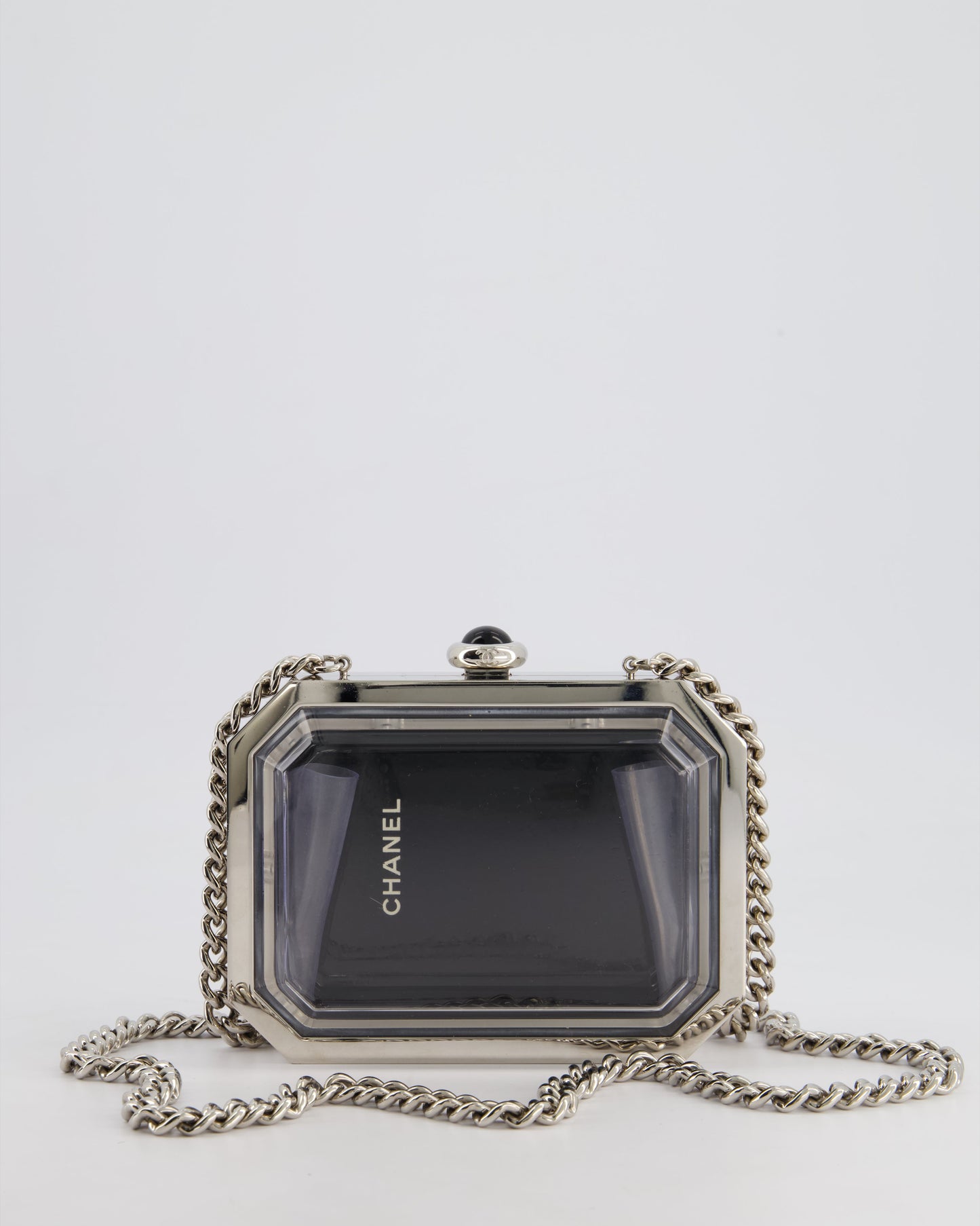 Chanel Silver, Black Minaudiere Plexiglass Clutch Bag