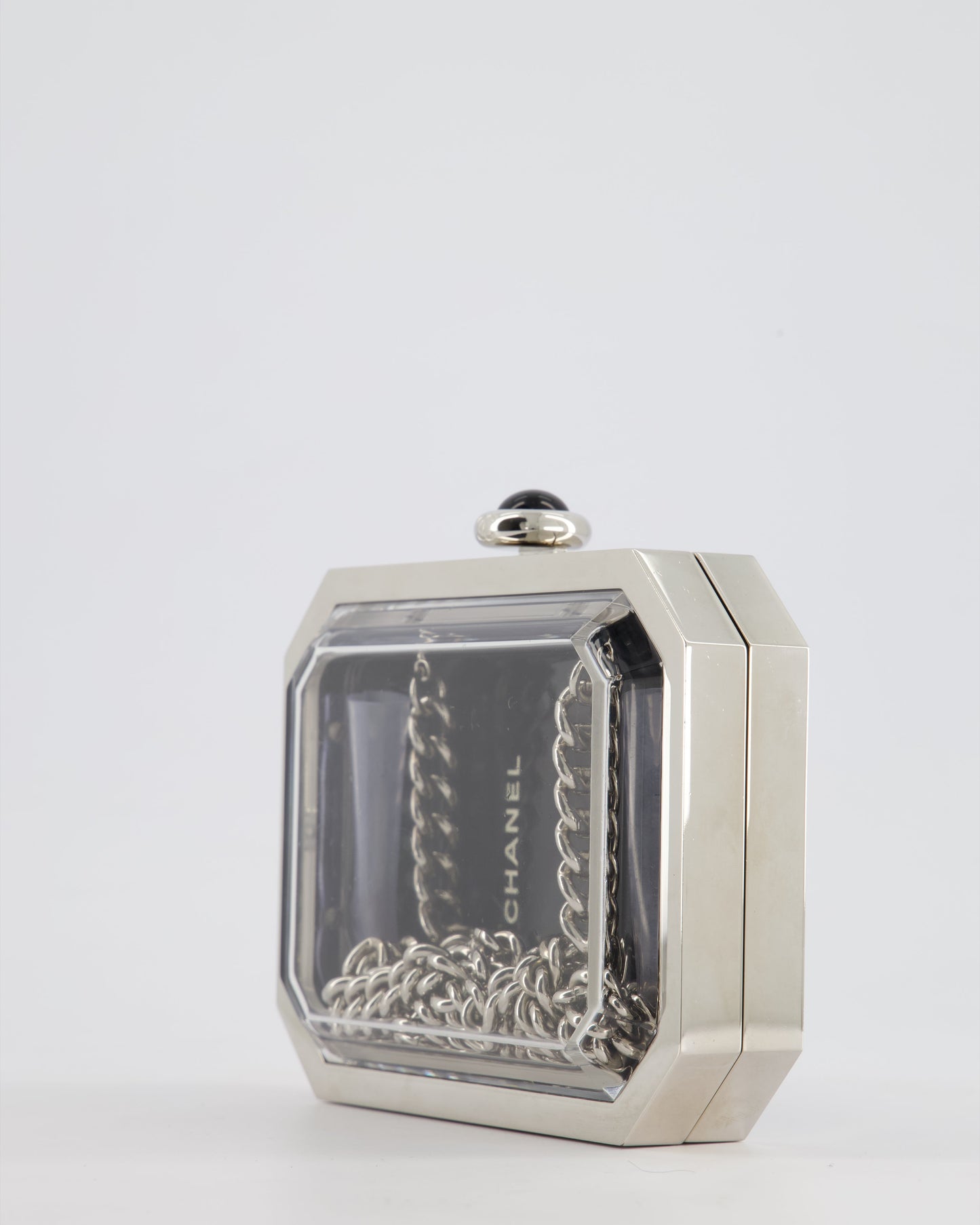Chanel Silver, Black Minaudiere Plexiglass Clutch Bag