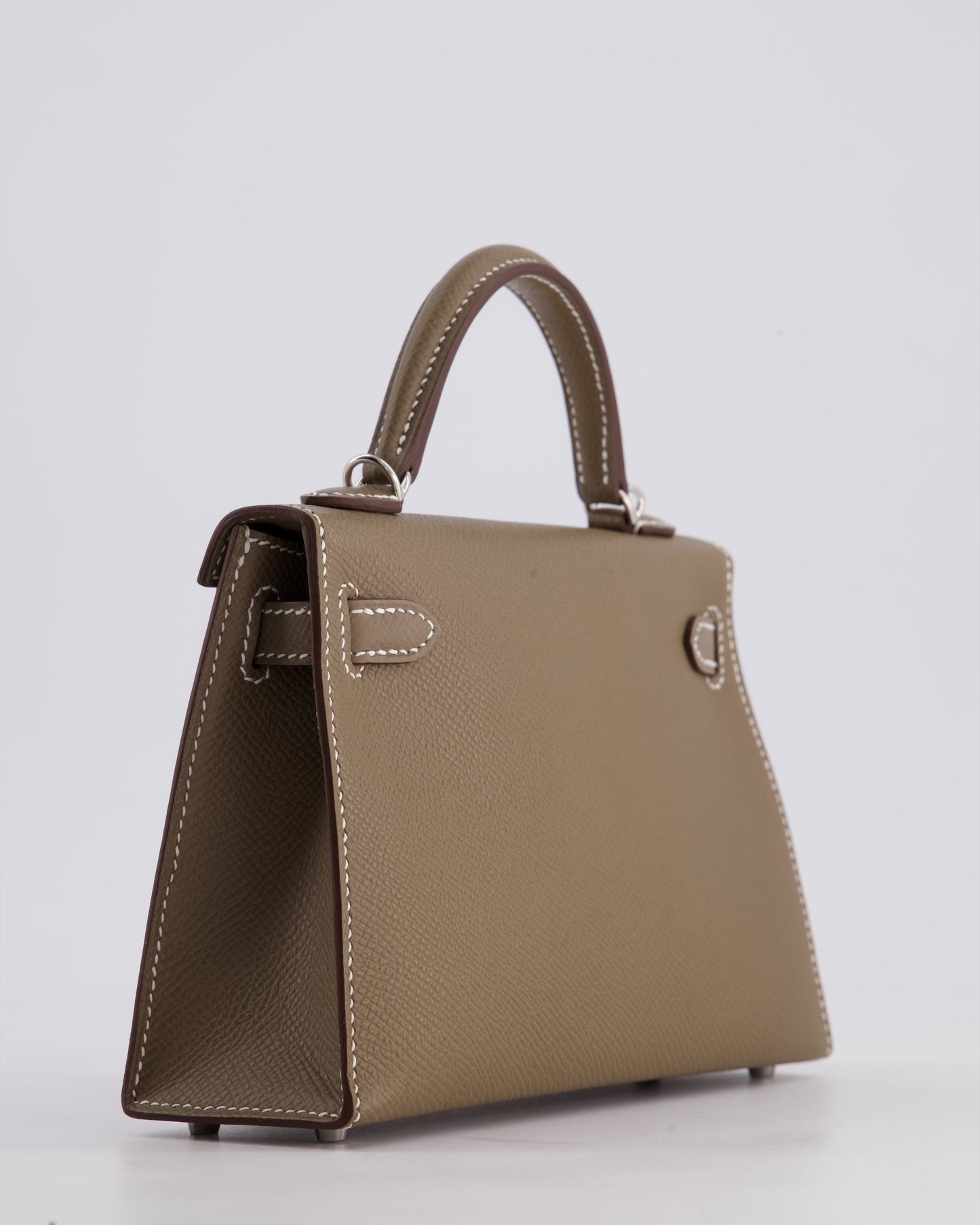 *HOT* Hermès Mini Kelly II 20 Bag in Etoupe Epsom Leather with Palladium Hardware