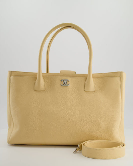 Chanel Beige Executive Tote Bag in Calfskin Leather with Silver Hardware