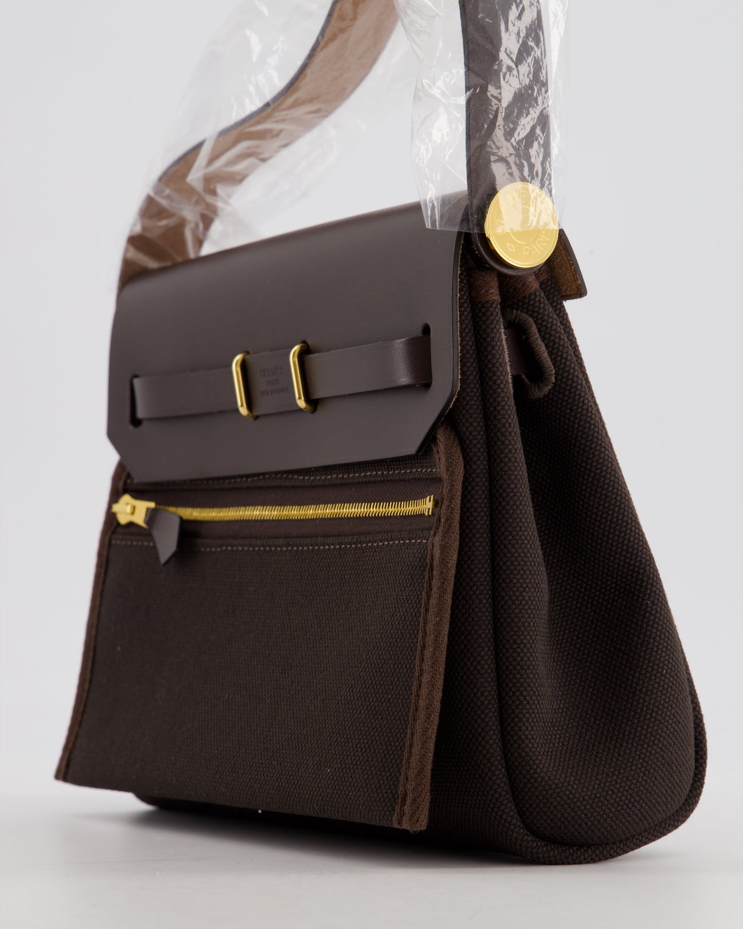 *Hot & RARE* Hermès Herbag Zip 20 Bag in Ebene Viking Canvas & Ebene Vache Hunter Leather with Gold Hardware