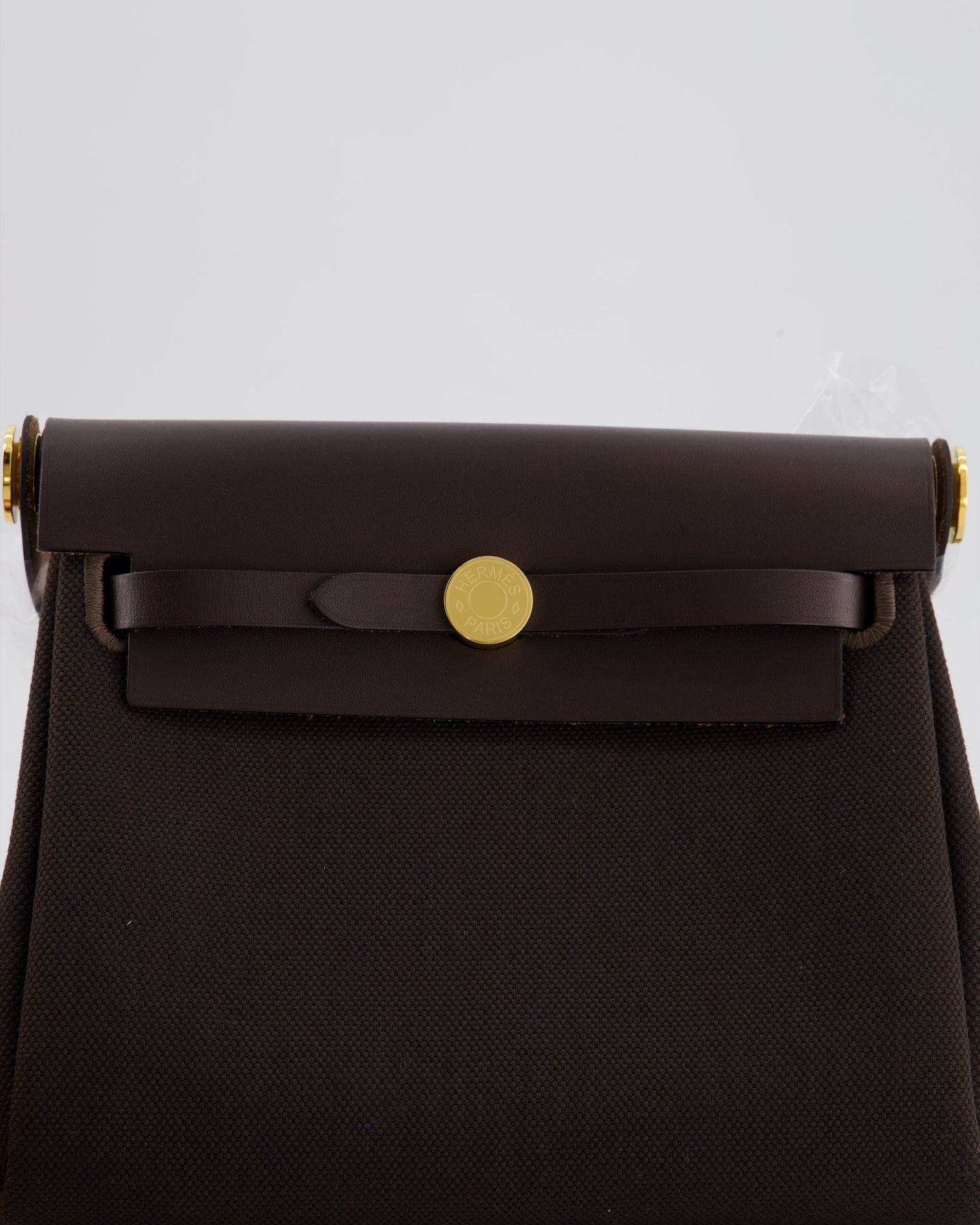 *Hot & RARE* Hermès Herbag Zip 20 Bag in Ebene Viking Canvas & Ebene Vache Hunter Leather with Gold Hardware