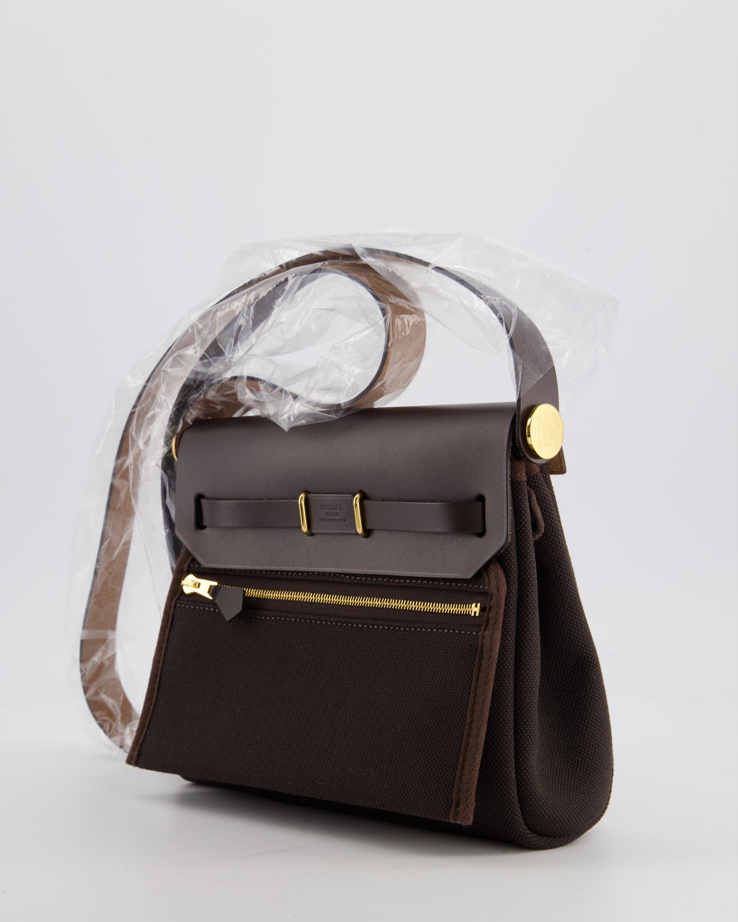 *Hot & RARE* Hermès Herbag Zip 20 Bag in Ebene Viking Canvas & Ebene Vache Hunter Leather with Gold Hardware