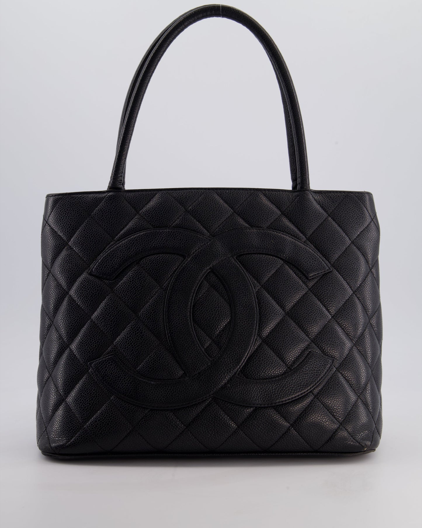 Chanel Black Medallion Tote in Black Quilted Caviar Leather with Gold Hardware