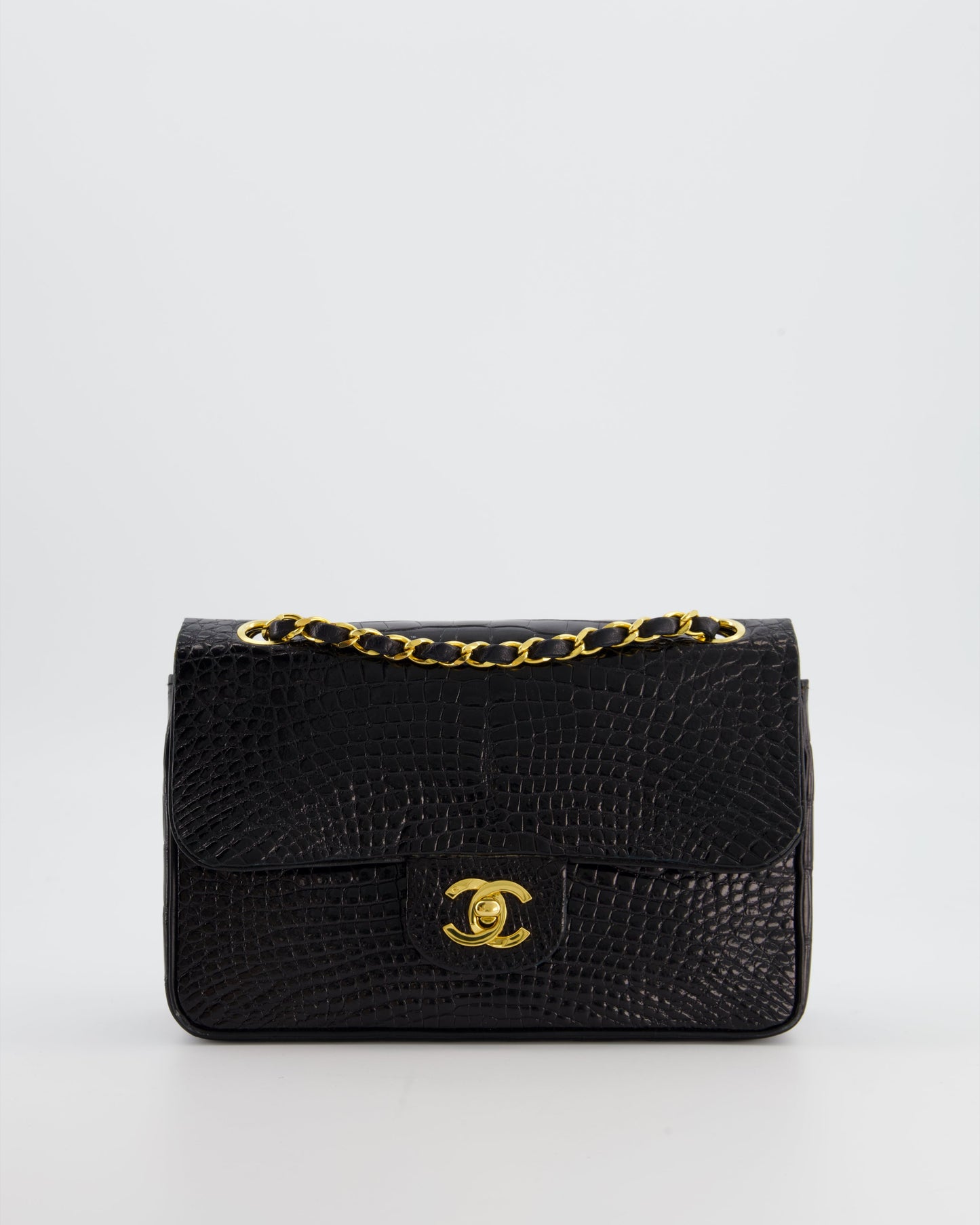 Chanel Black Classic Flap Bag in Shiny Crocodile Leather with 24K Gold Hardware