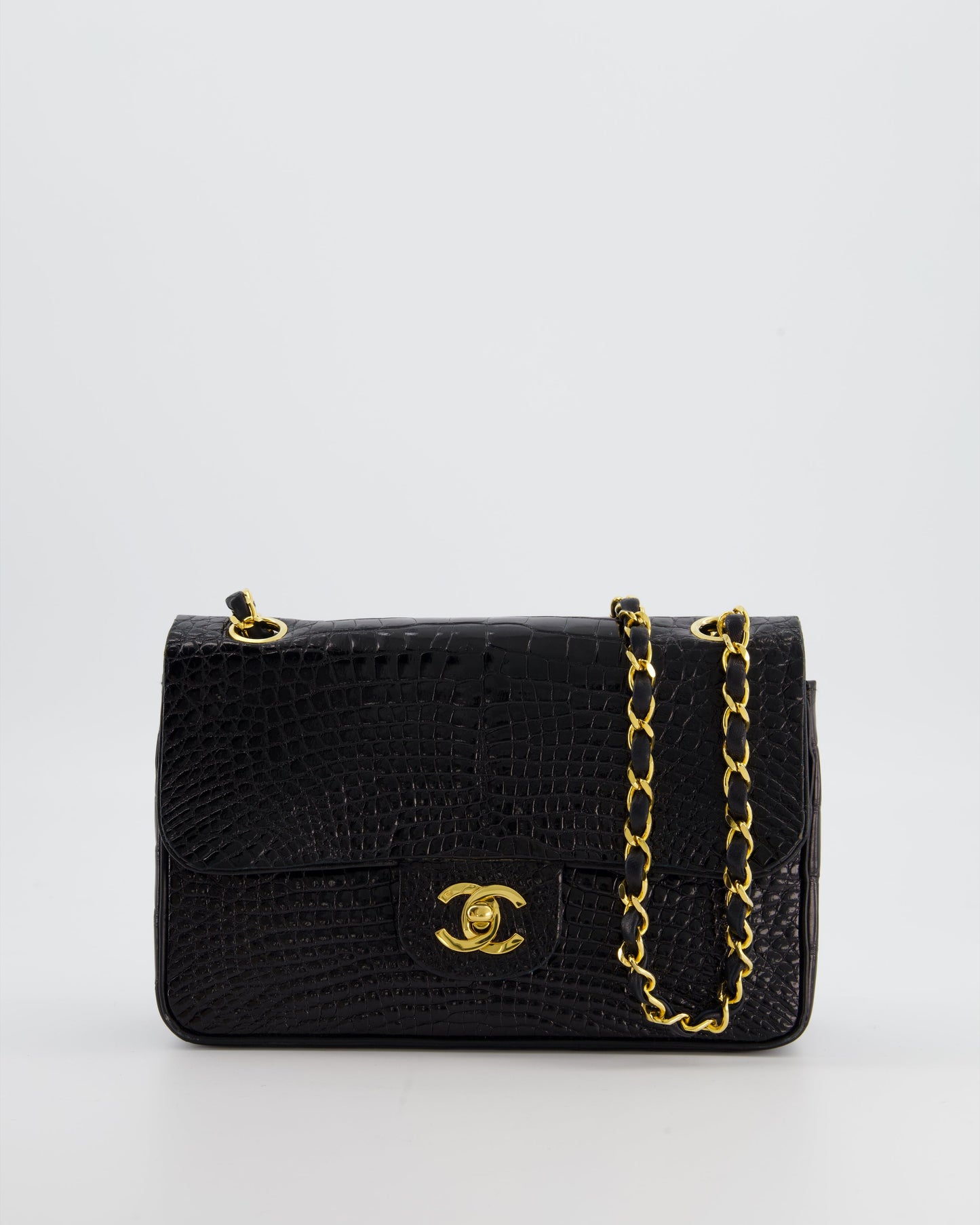 Chanel Black Classic Flap Bag in Shiny Crocodile Leather with 24K Gold Hardware